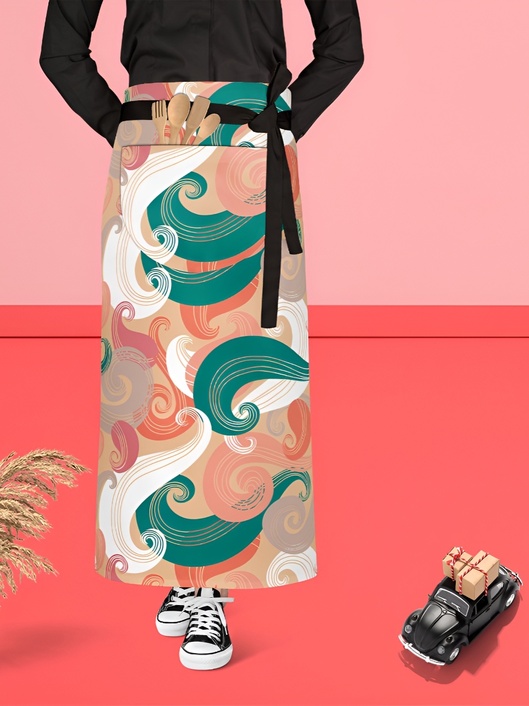 

ArtzFolio Green & White Cotton Printed Waist to Feet Apron