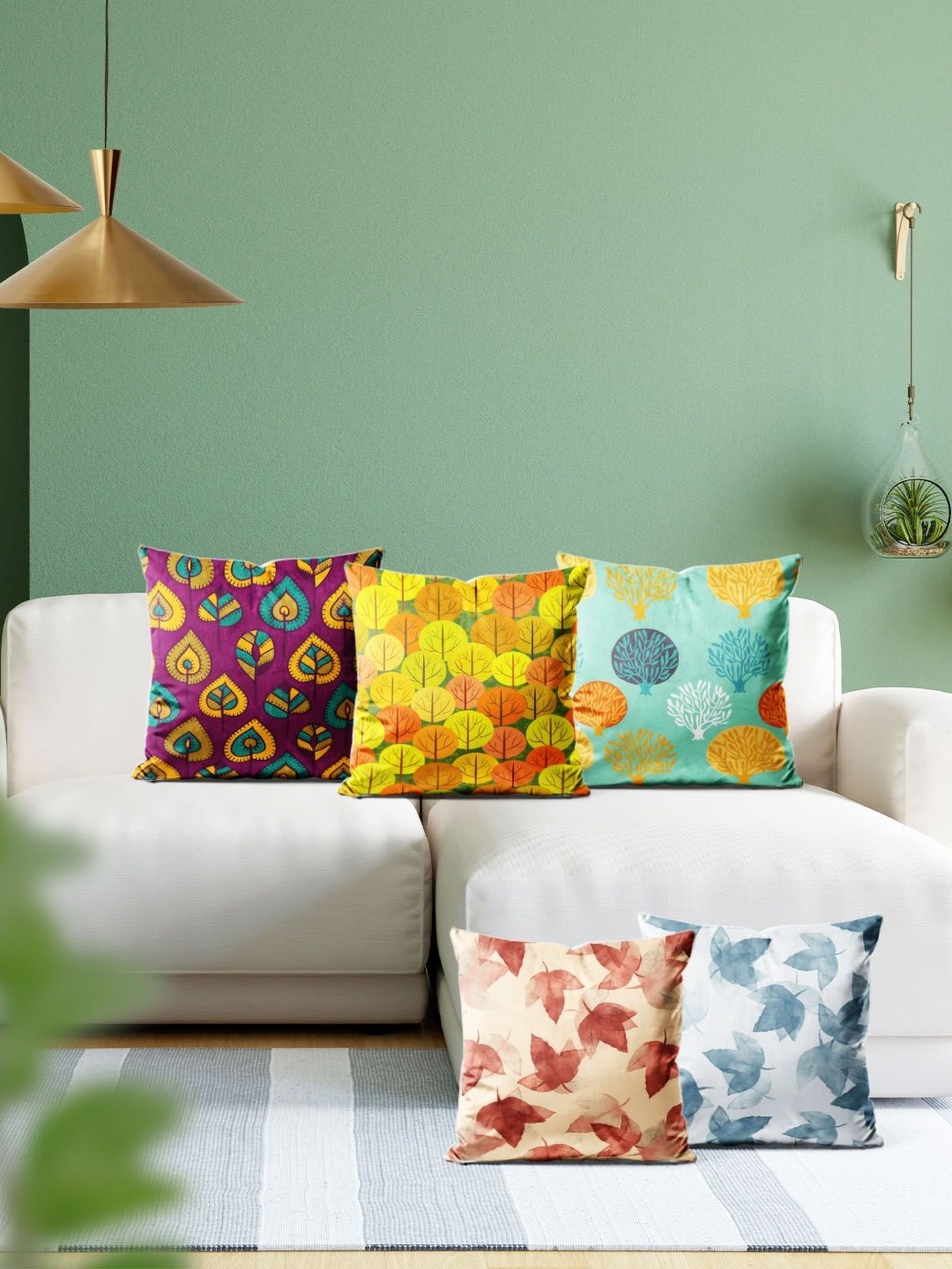 

ArtzFolio Multicoloured Set of 5 Velvet Square Cushion Covers, Multi