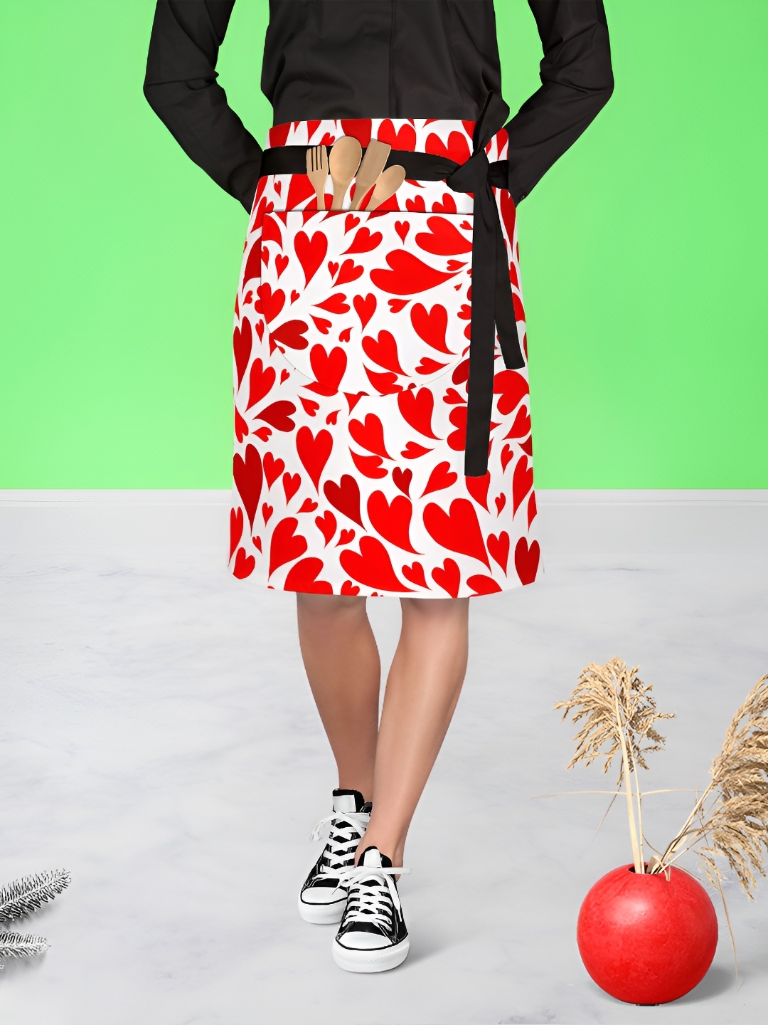

ArtzFolio White & Red Printed Cotton Waist Apron