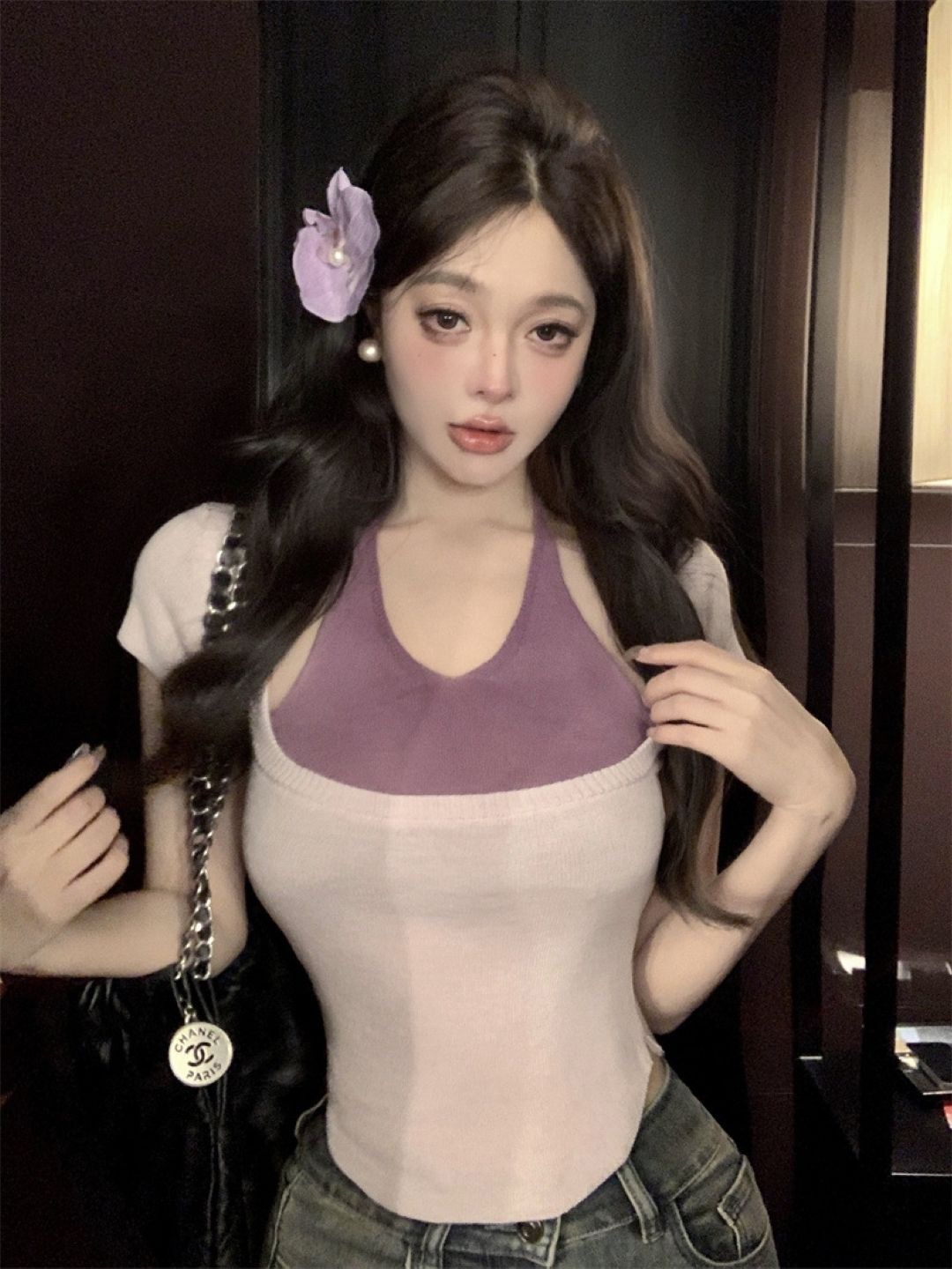 

KPOP Women Woollen Square Neck Top, Cream