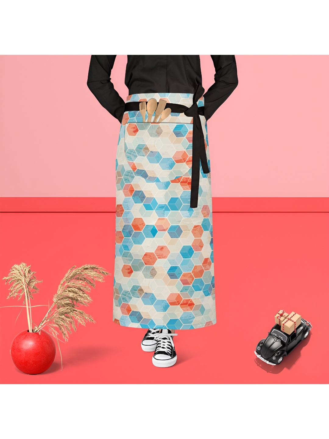 

ArtzFolio Blue & Orange-Color Printed Cotton Waist Apron