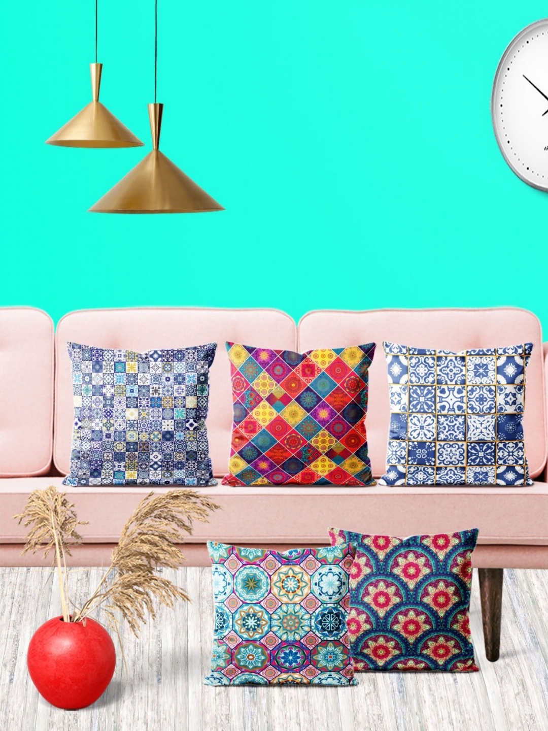 

ArtzFolio Multicoloured Set of 5 Square Cushion Covers, Multi