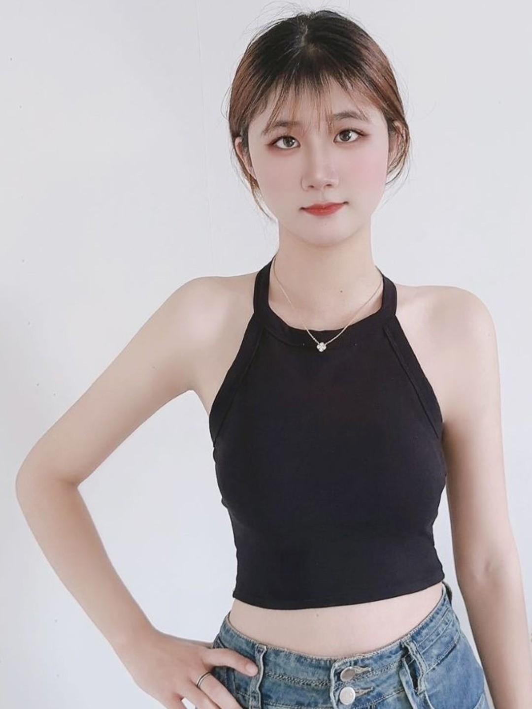 

StyleCast Women Halter Neck Fitted Crop Top, Black