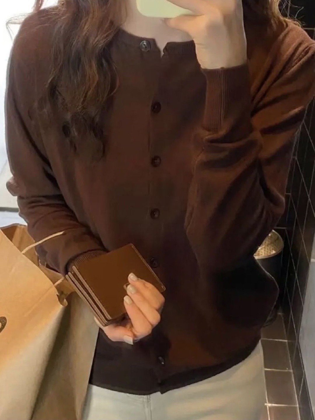 

HERE&NOW Round Neck Shirt Style Top, Brown