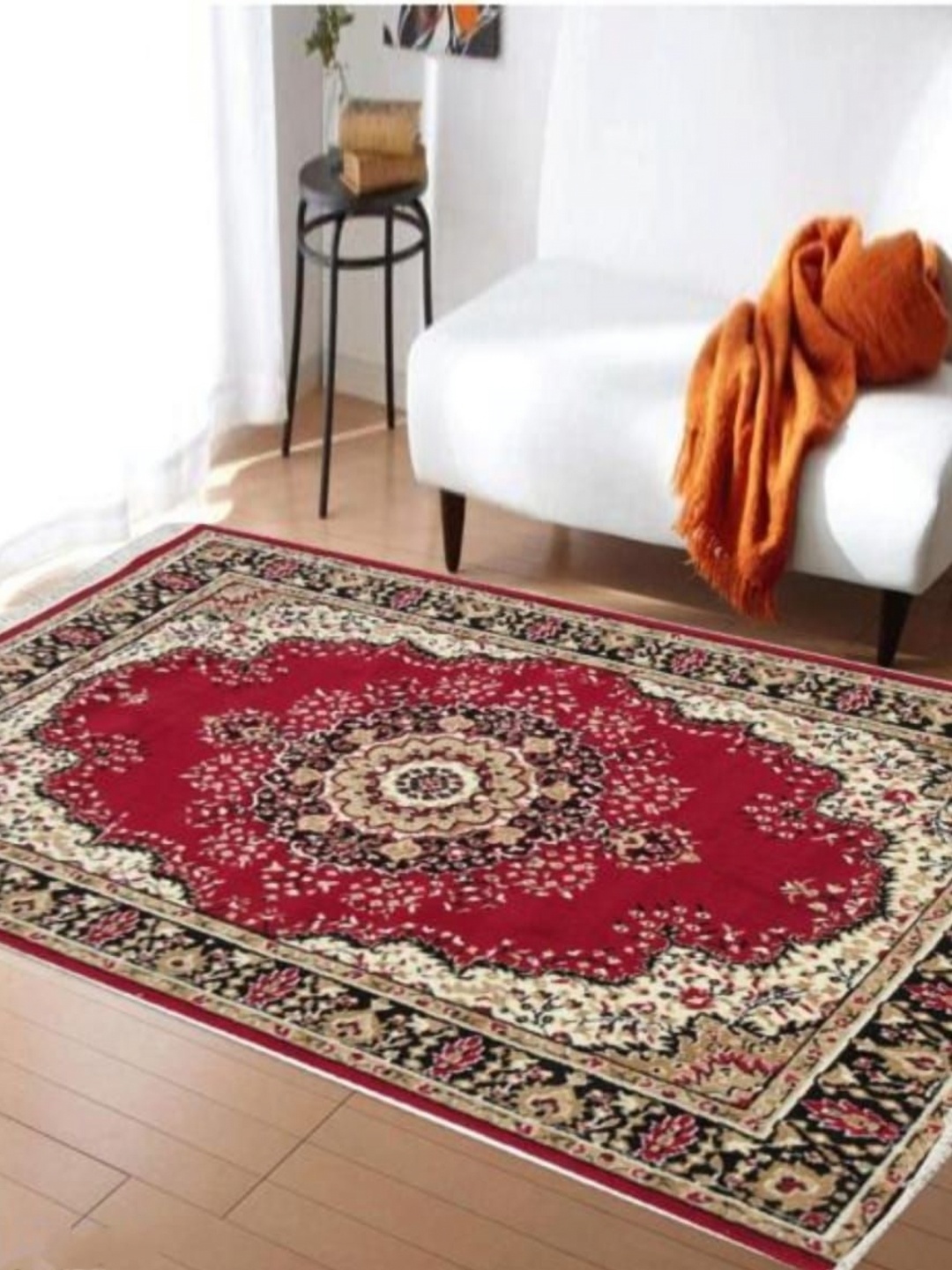 

Samjeeda Handloom carpets Red Geometric Anti-Skid Woollen Carpet