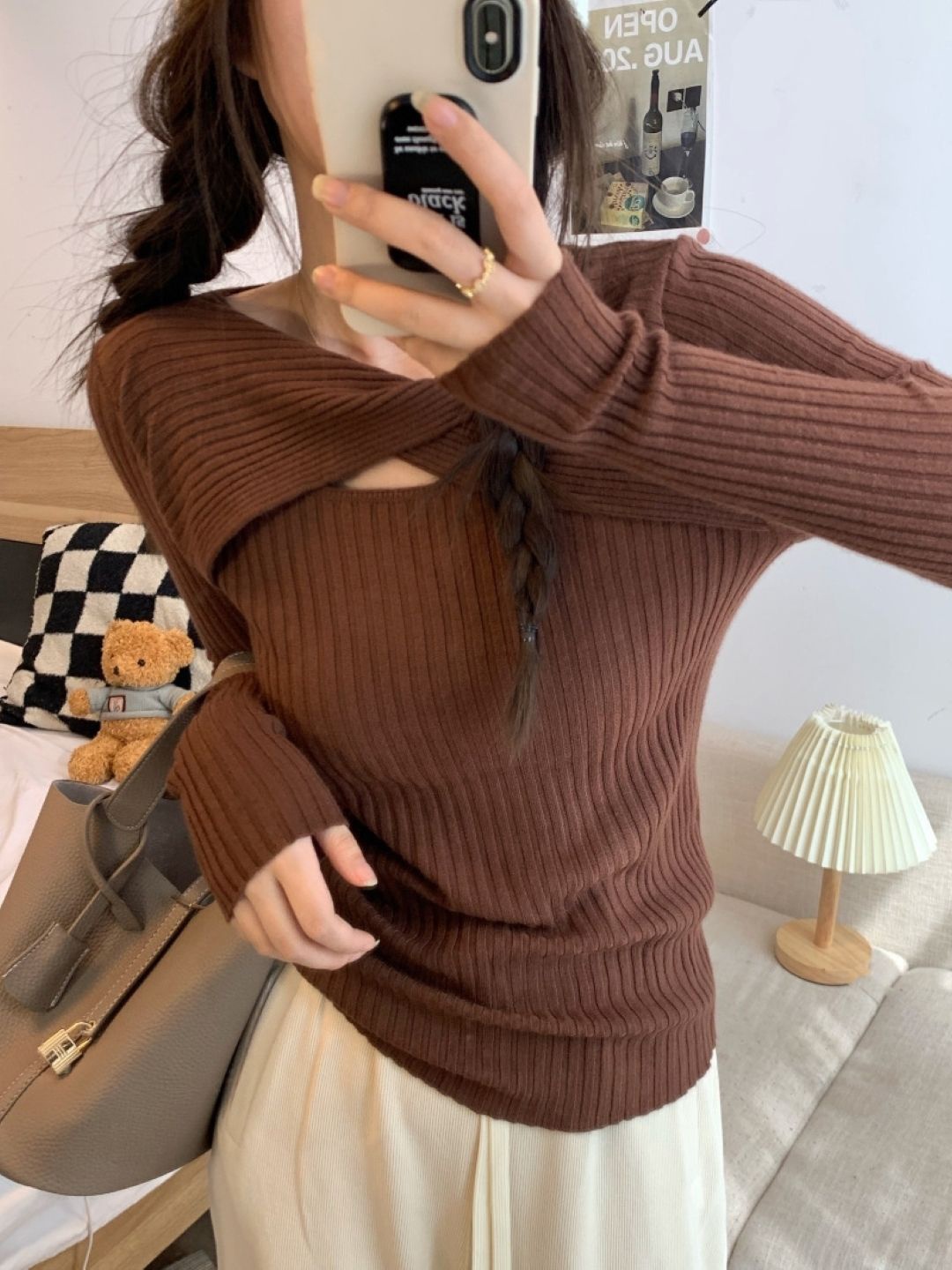 

HERE&NOW Women Extended Sleeves Top, Brown
