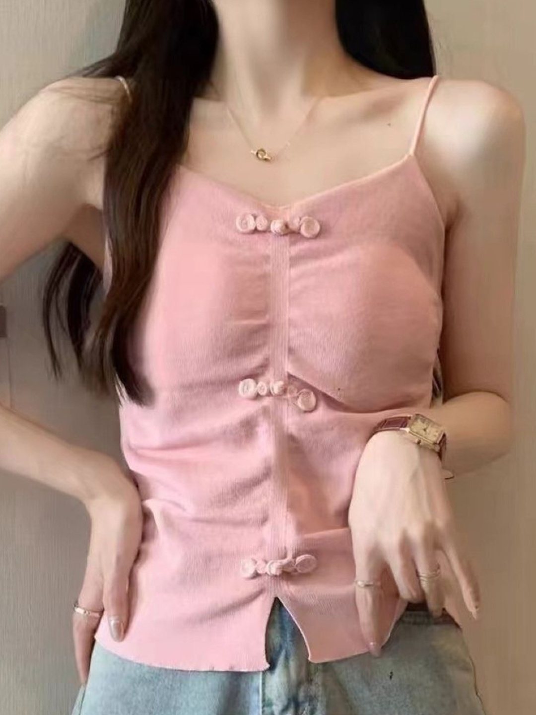 

KPOP Women Shoulder Straps Sleeveless Top, Pink