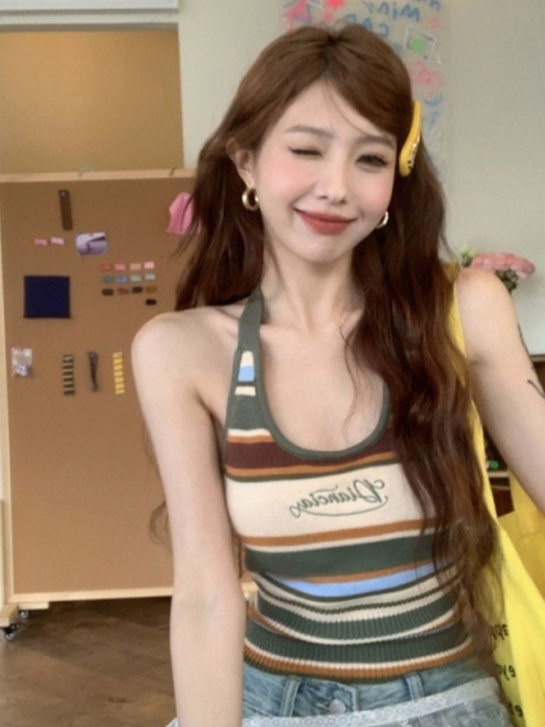 

KPOP Striped Crop Top, Green