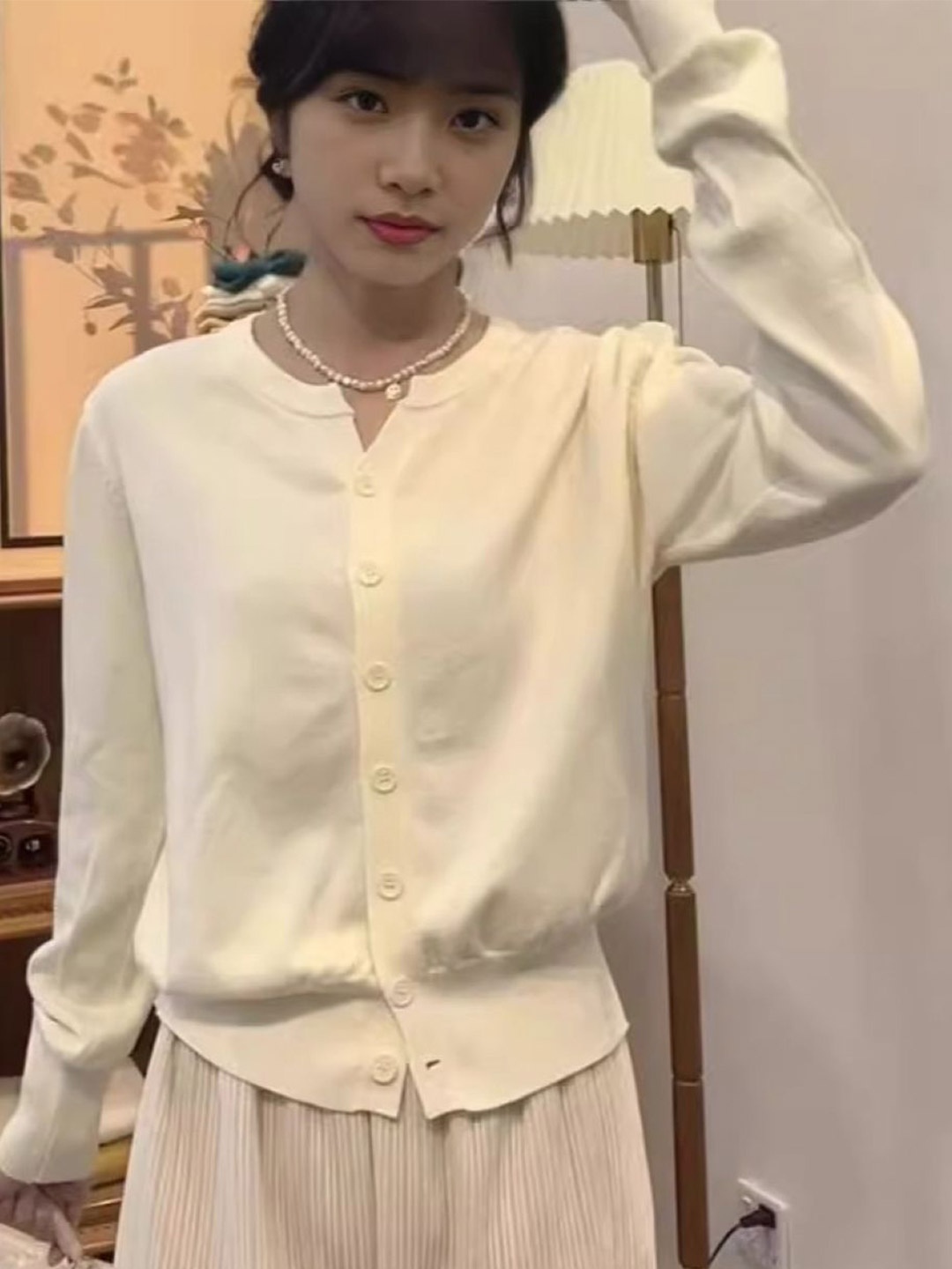 

HERE&NOW Women Round Neck Extended Sleeves Top, Cream