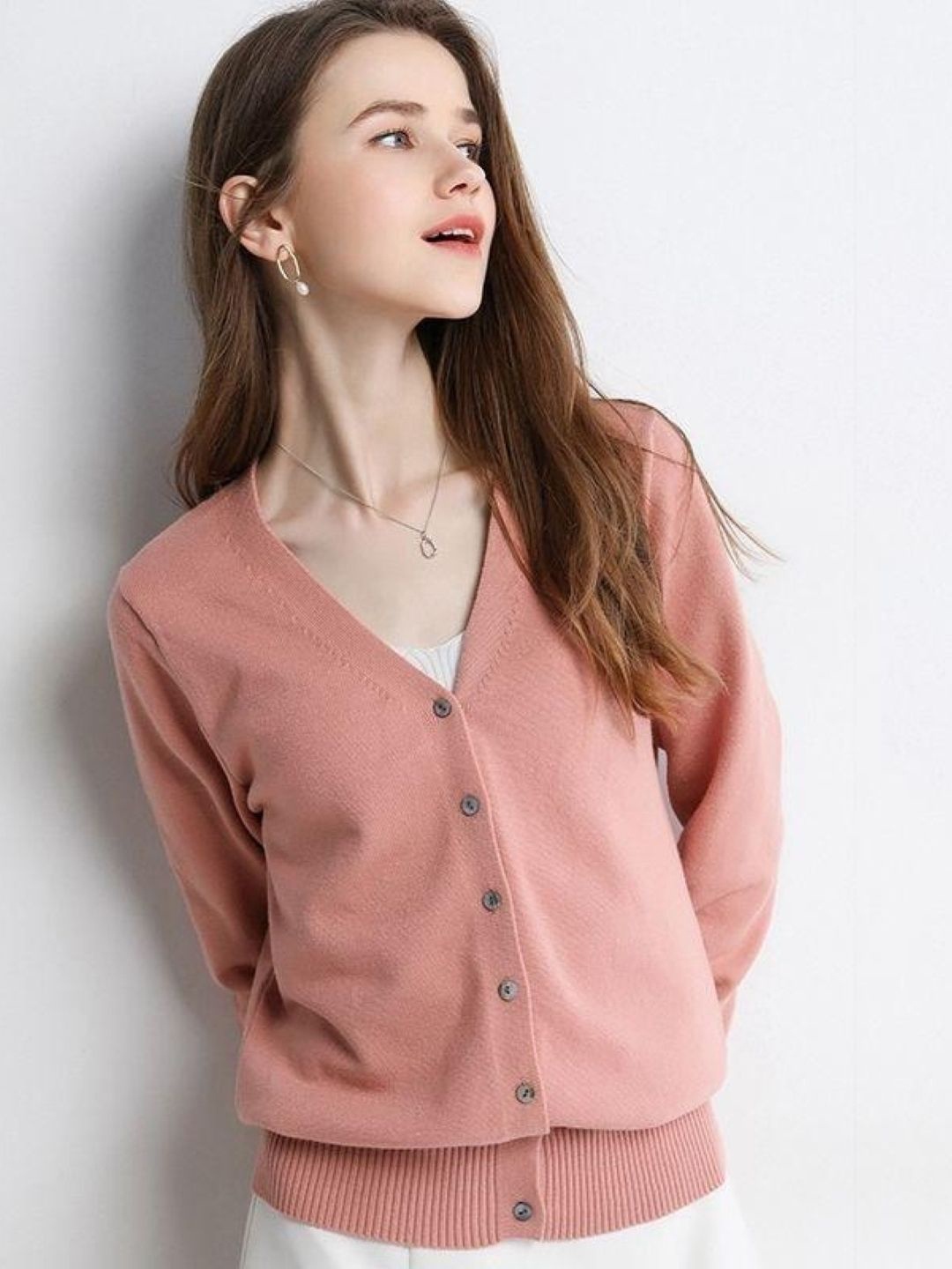 

KPOP Women V-Neck Long Sleeves Top, Pink