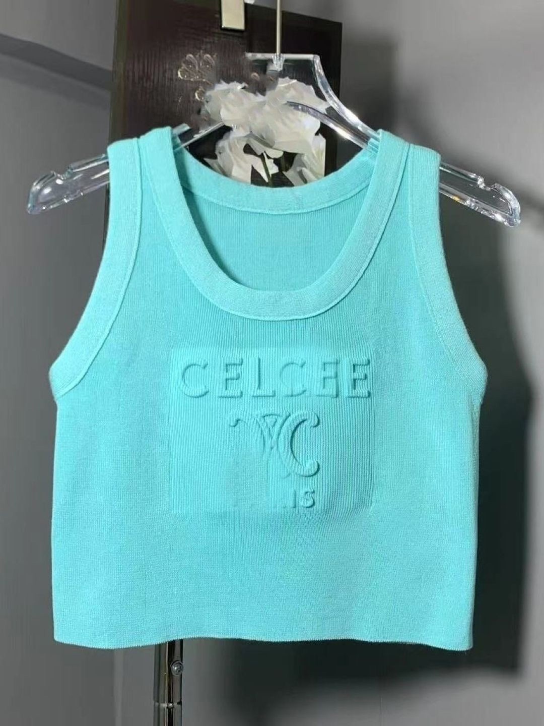 

KPOP Women Scoop Neck Sleeveless Crop Top, Blue