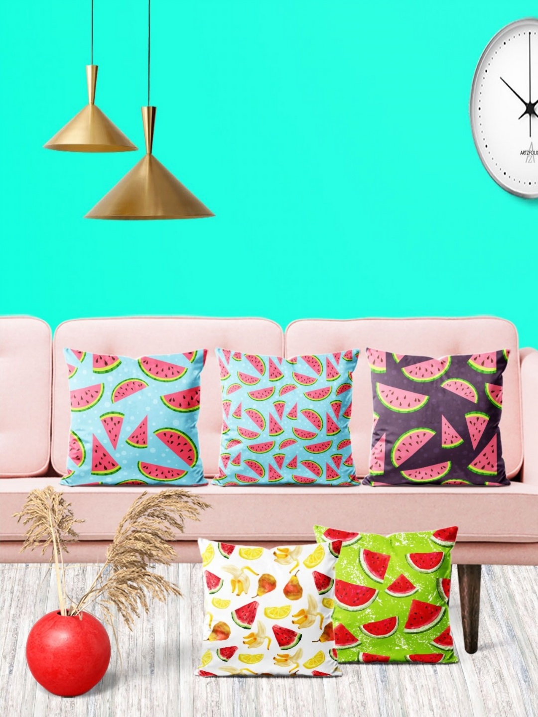 

ArtzFolio Multicoloured Set of 5 Square Cushion Covers, Multi