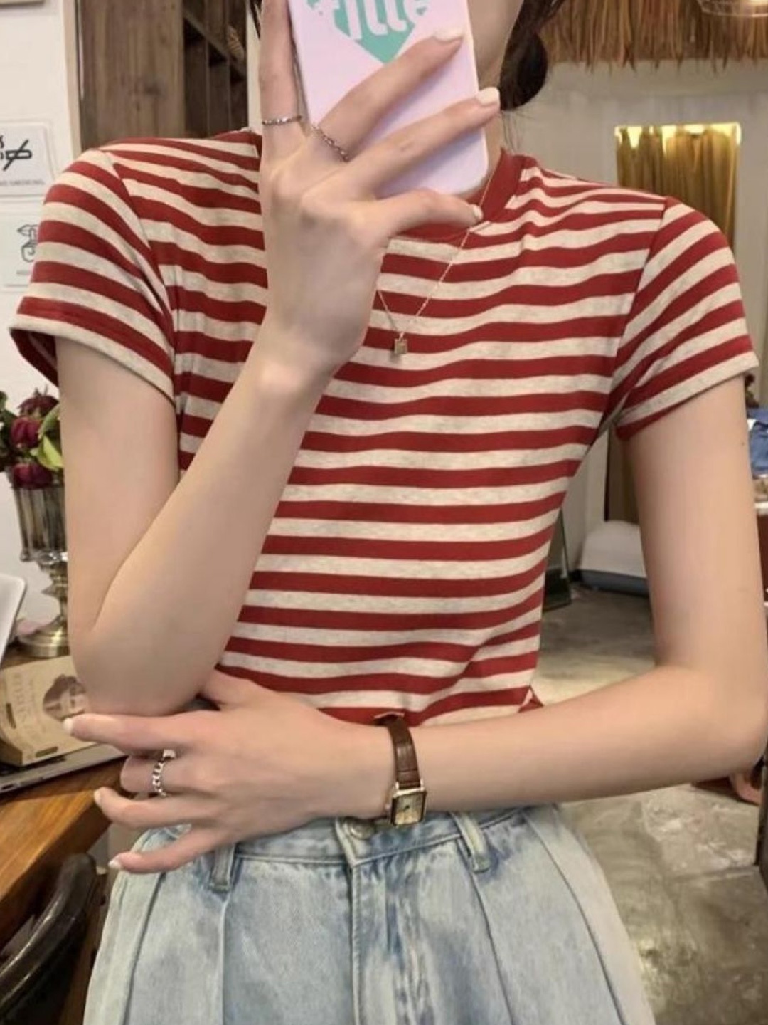 

HERE&NOW Women Striped Top, Red
