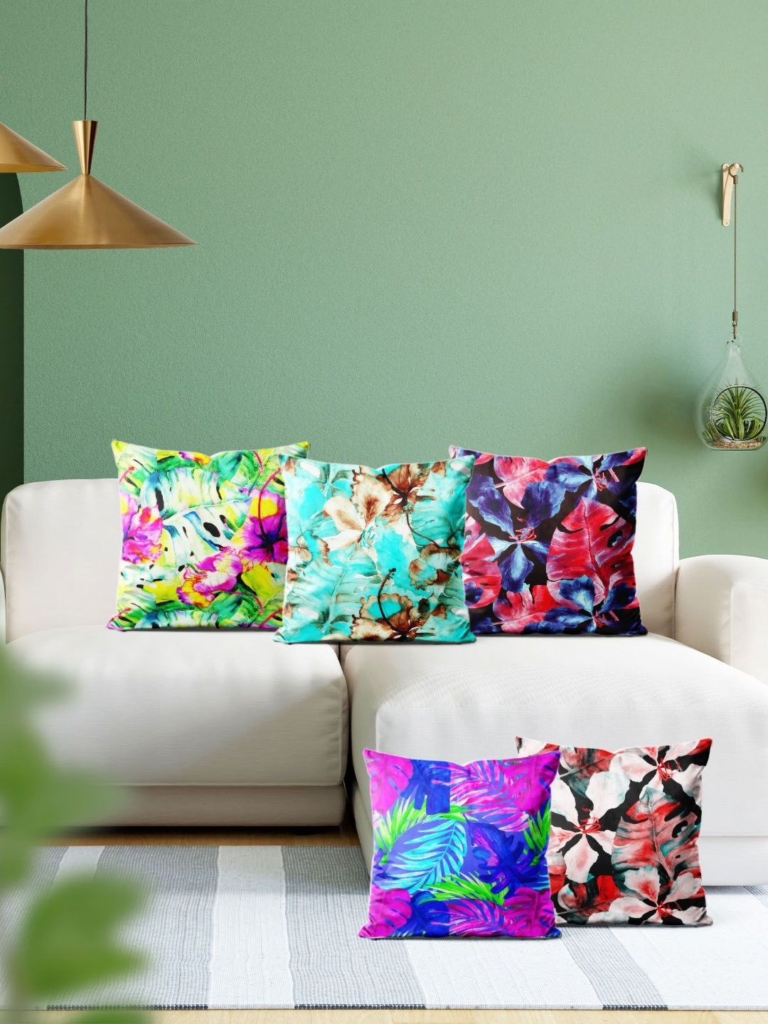

ArtzFolio Multicoloured Set of 5 Velvet Square Cushion Covers, Multi