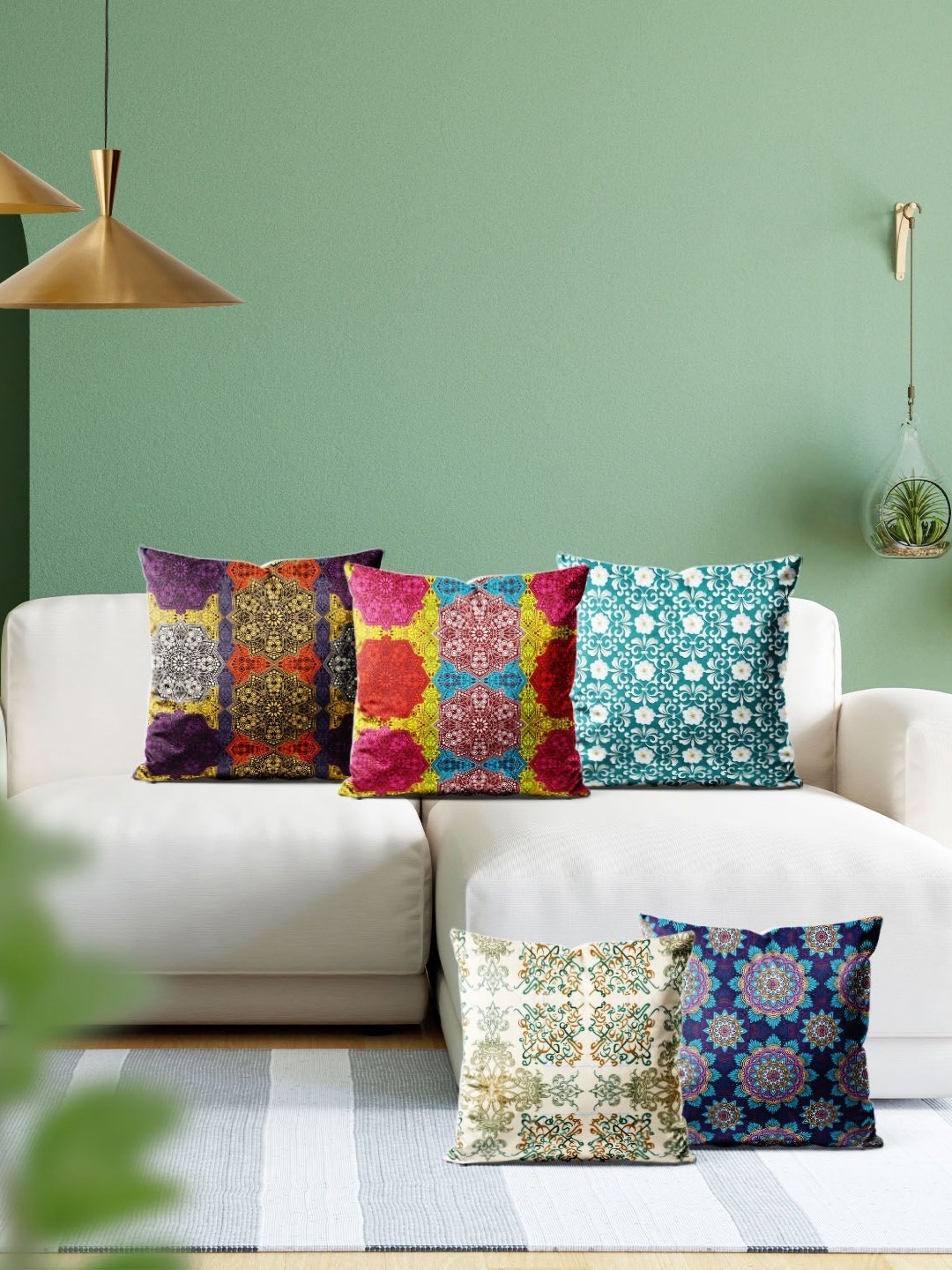 

ArtzFolio Multicoloured Set of 5 Velvet Square Cushion Covers, Multi