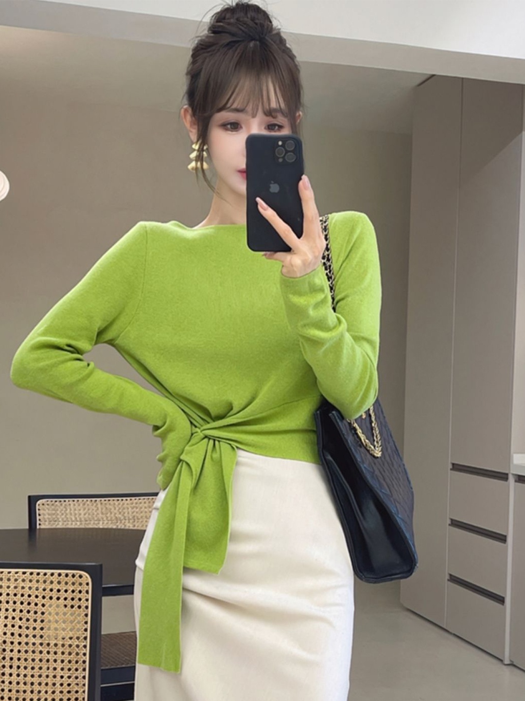

HERE&NOW Women Boat Neck Extended Sleeves Top, Green