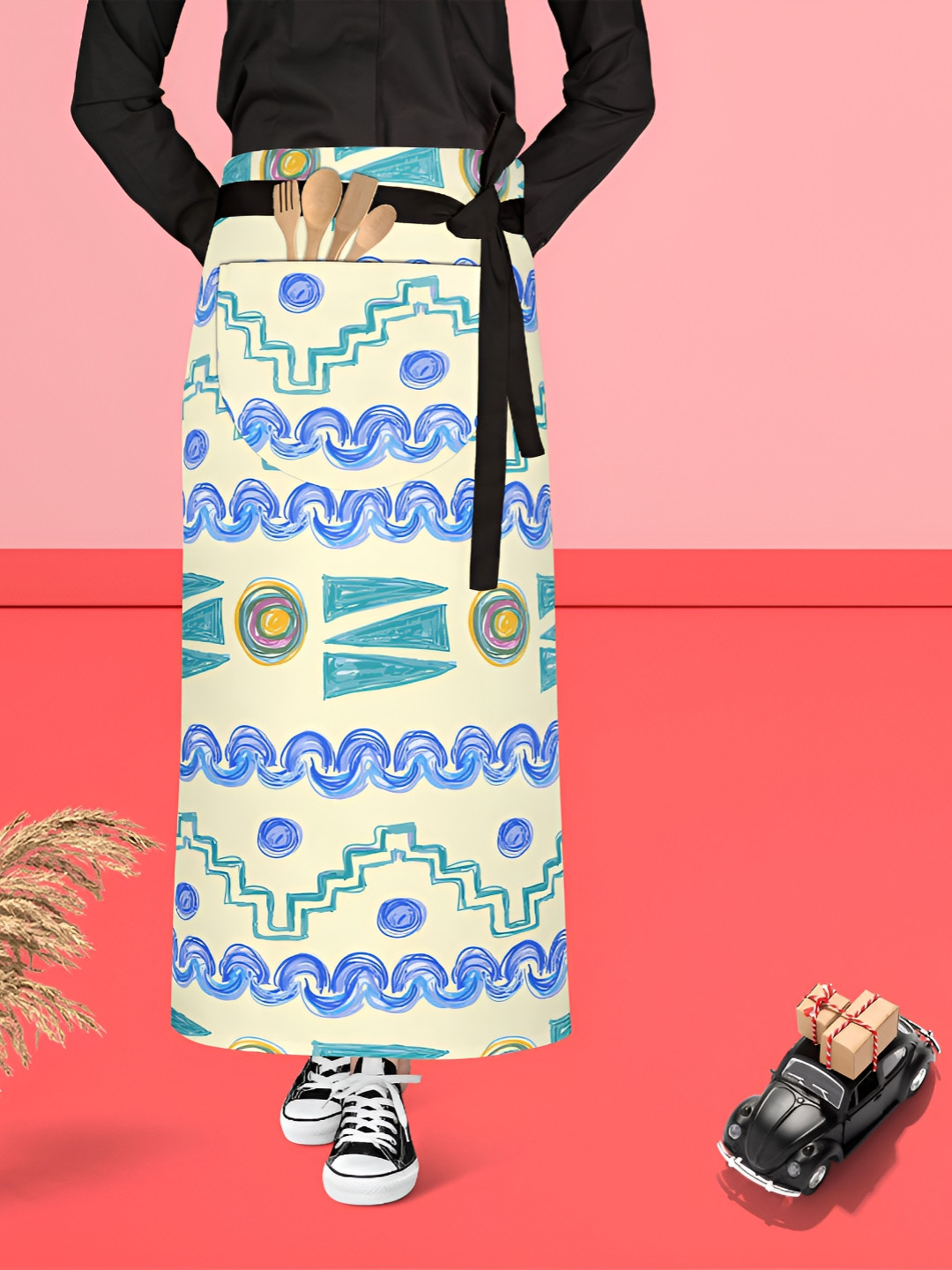

ArtzFolio Beige & Blue Printed Pure Cotton Waist Apron
