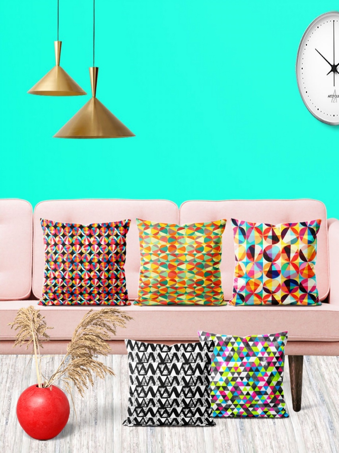 

ArtzFolio Multicoloured Set of 5 Square Cushion Covers, Multi