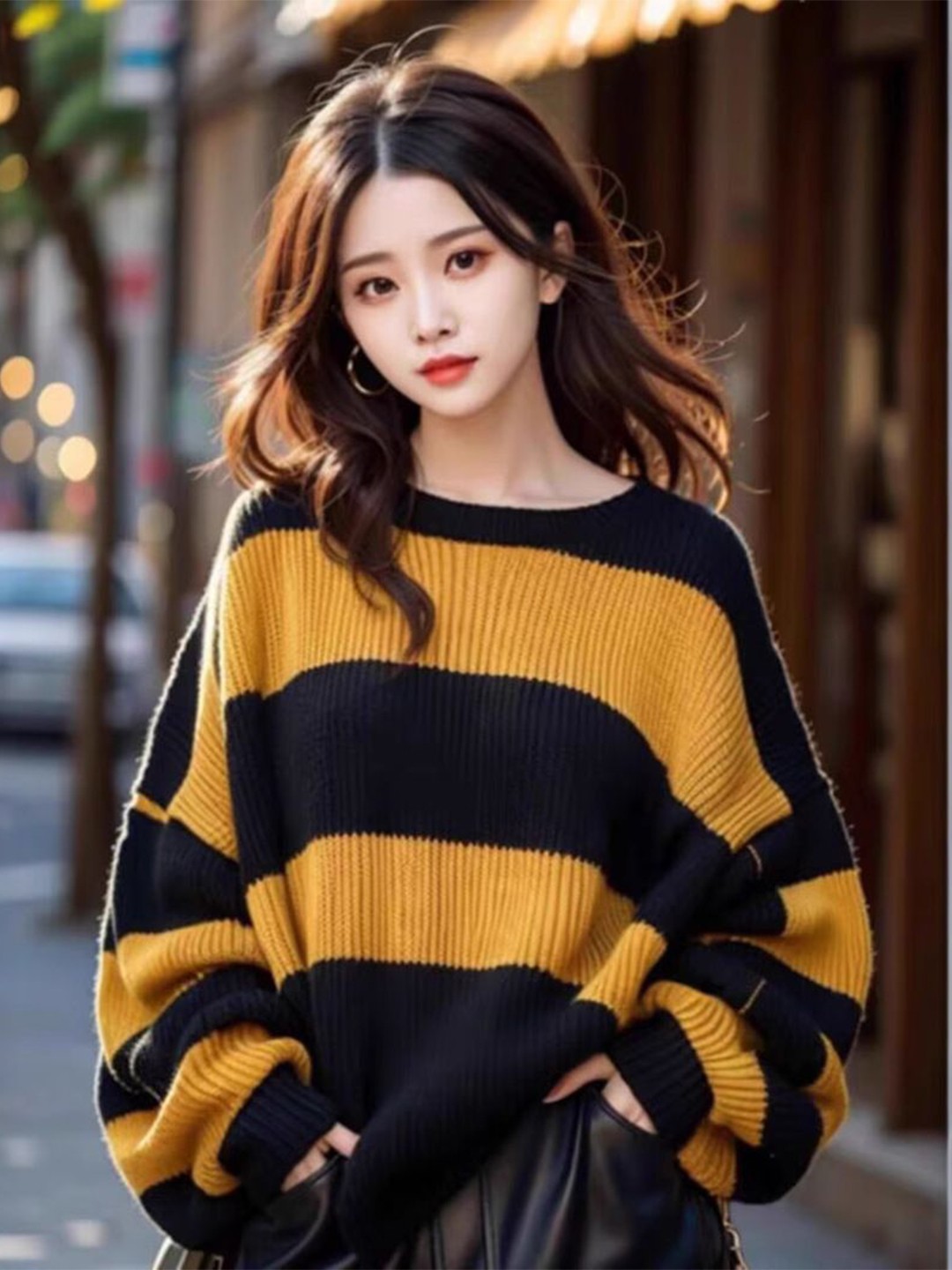 

StyleCast Women Colourblocked Long Sleeves Round Neck Pullover Sweaters, Black