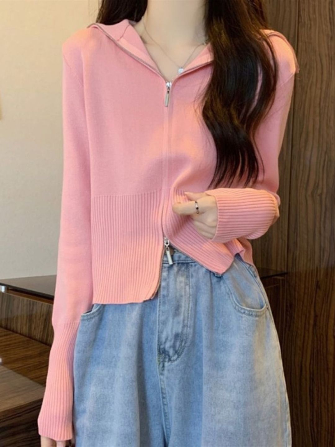 

HERE&NOW Women V-Neck Long Extended Sleeves Top, Pink
