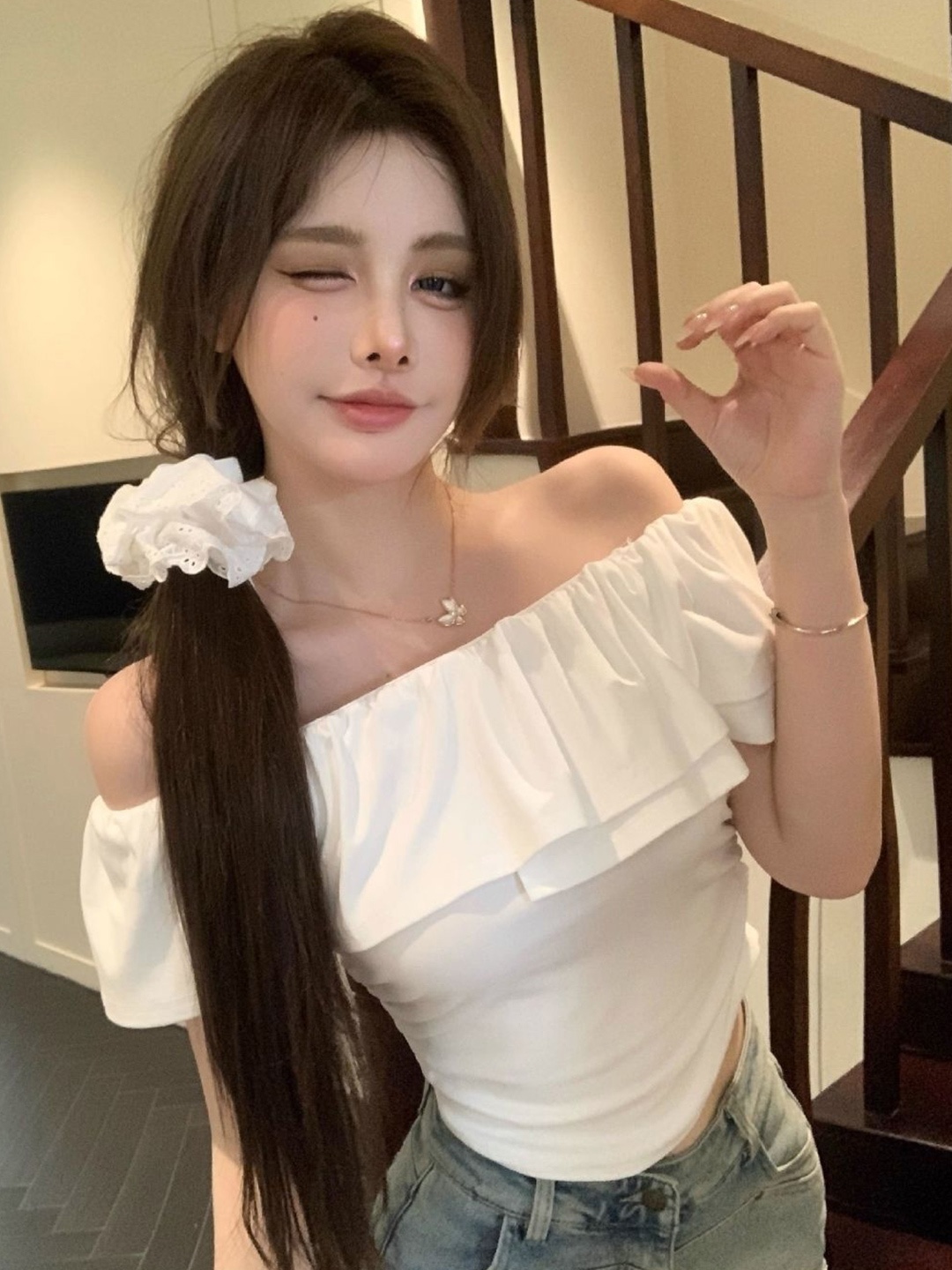 

HERE&NOW Off-Shoulder Regular Top, White