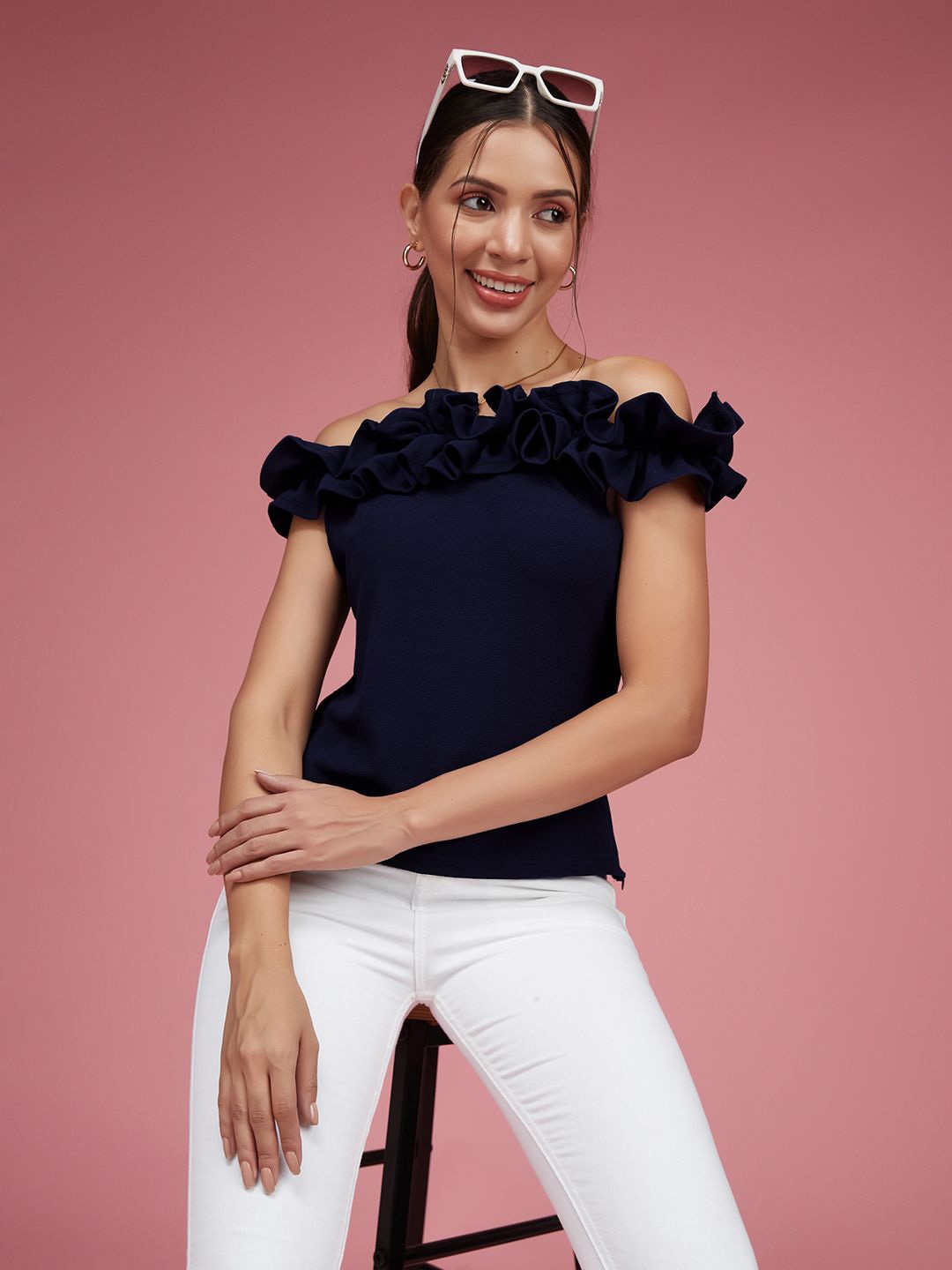 

Miss Chase Women Off-Shoulder Bardot Top, Navy blue