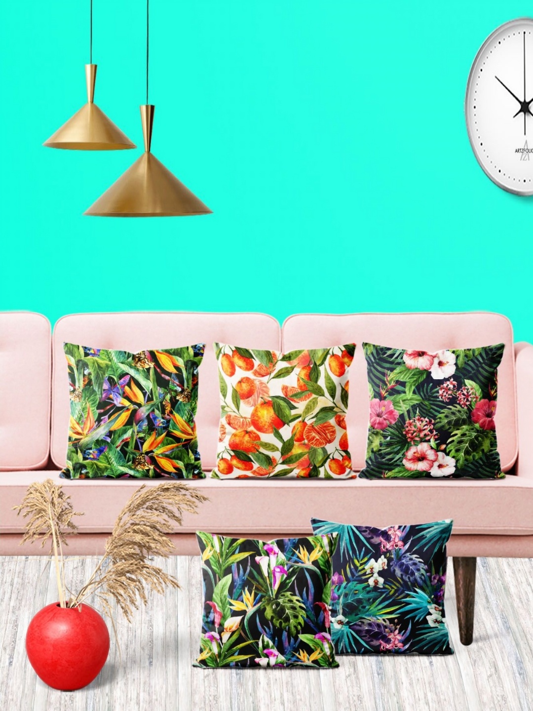 

ArtzFolio Multicoloured Set of 5 Square Cushion Covers, Multi