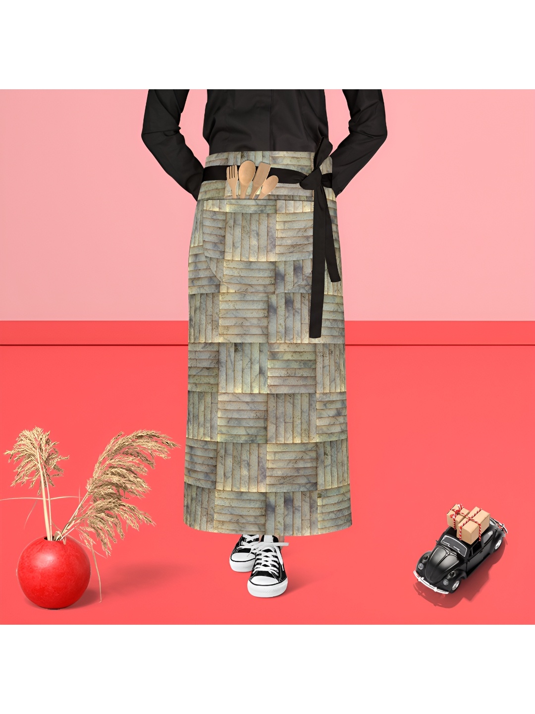

ArtzFolio Grey & Yellow Printed Cotton Waist Aprons