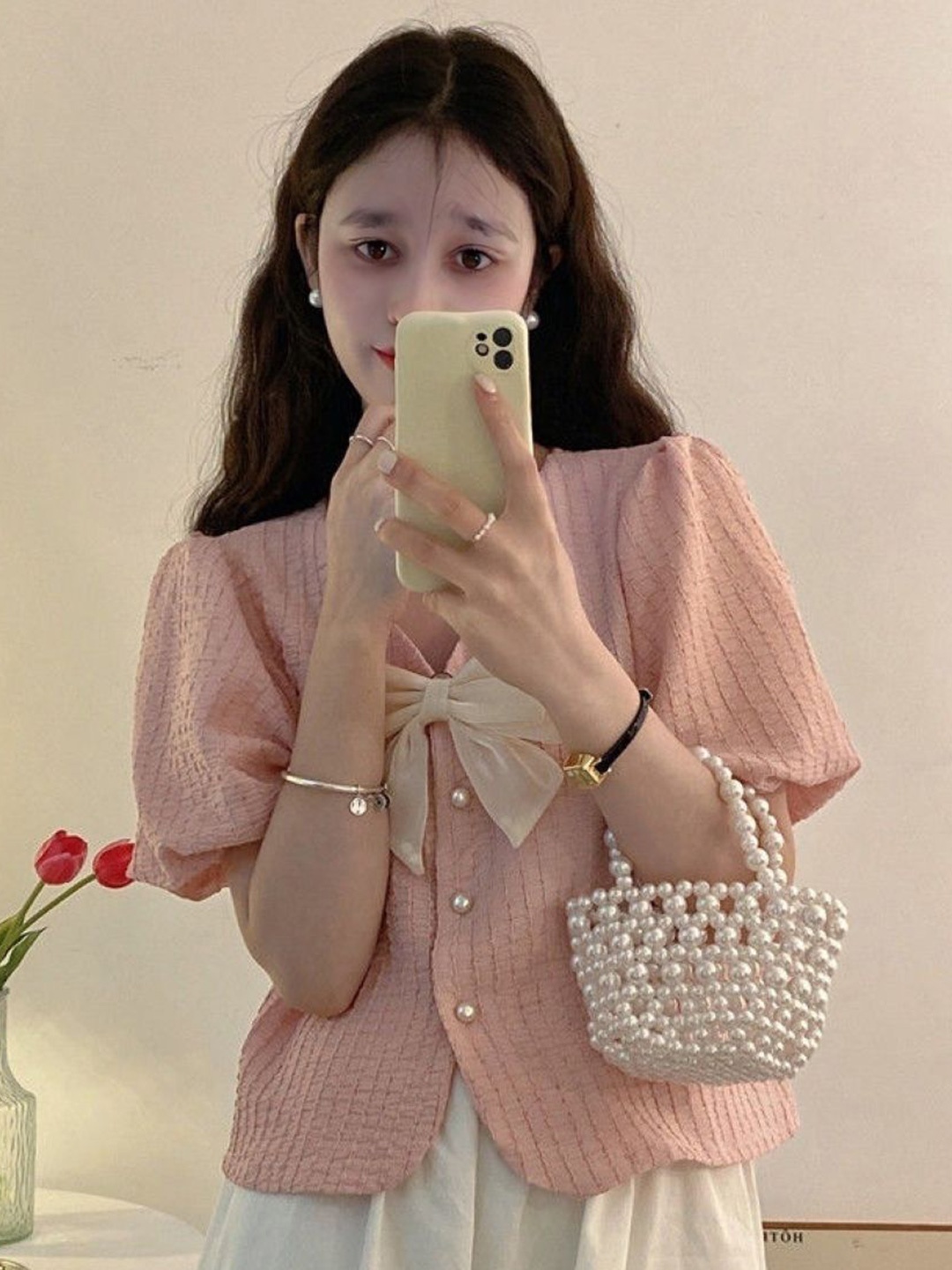 

HERE&NOW Women Puff Sleeve Top, Pink