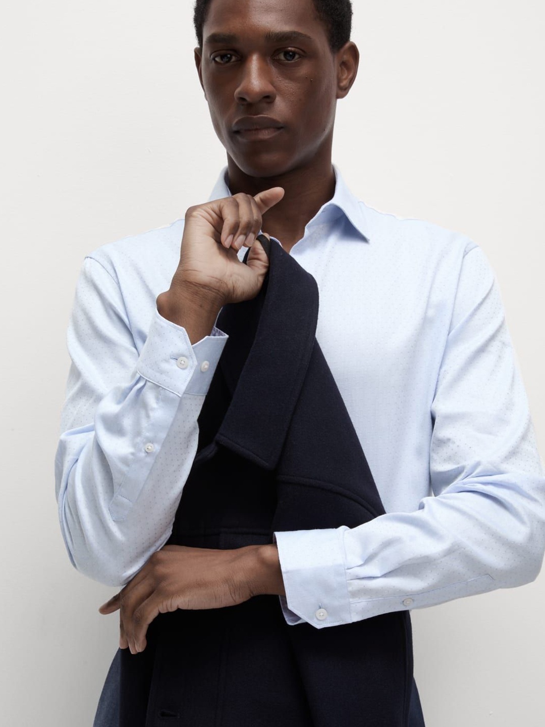 

Marks & Spencer Men Spread Collar Solid Cotton Formal Shirt, Blue