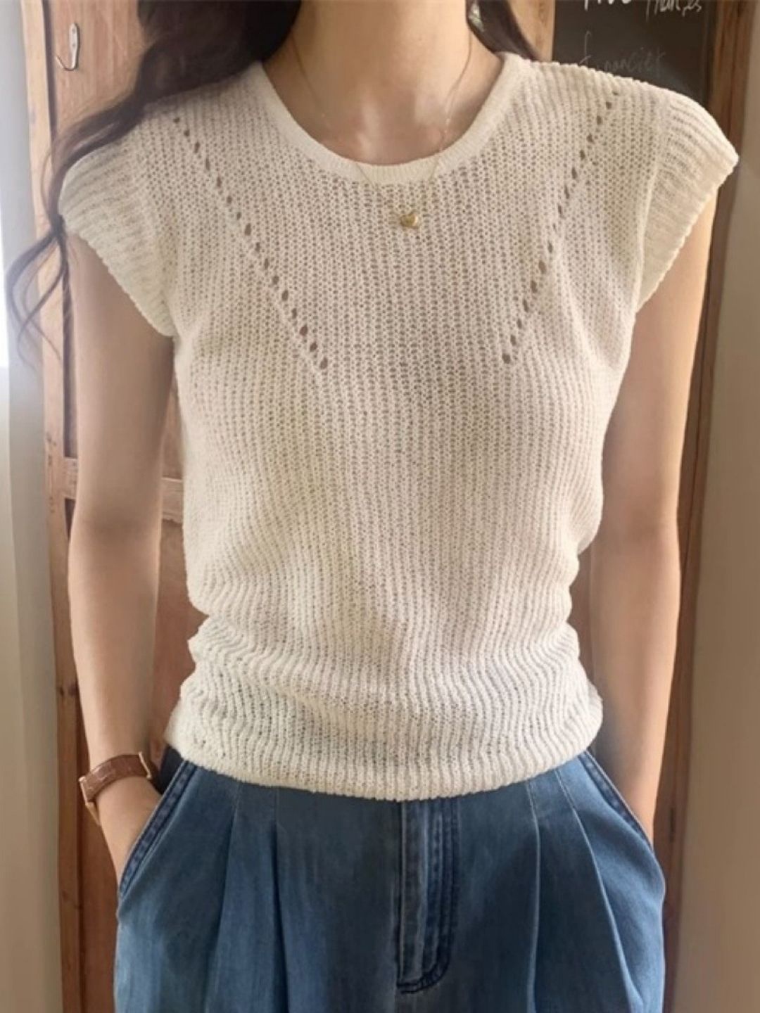 

KPOP Women Self Design Regular Top, White