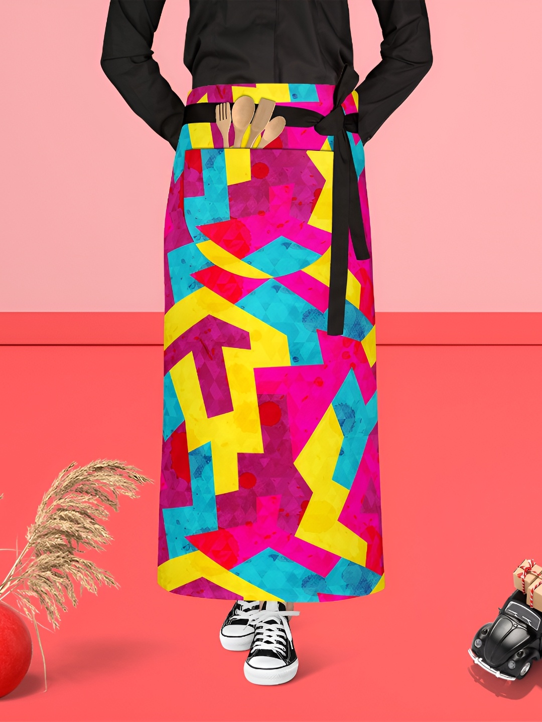 

ArtzFolio Blue & Yellow Printed Cotton Waist Apron, Pink