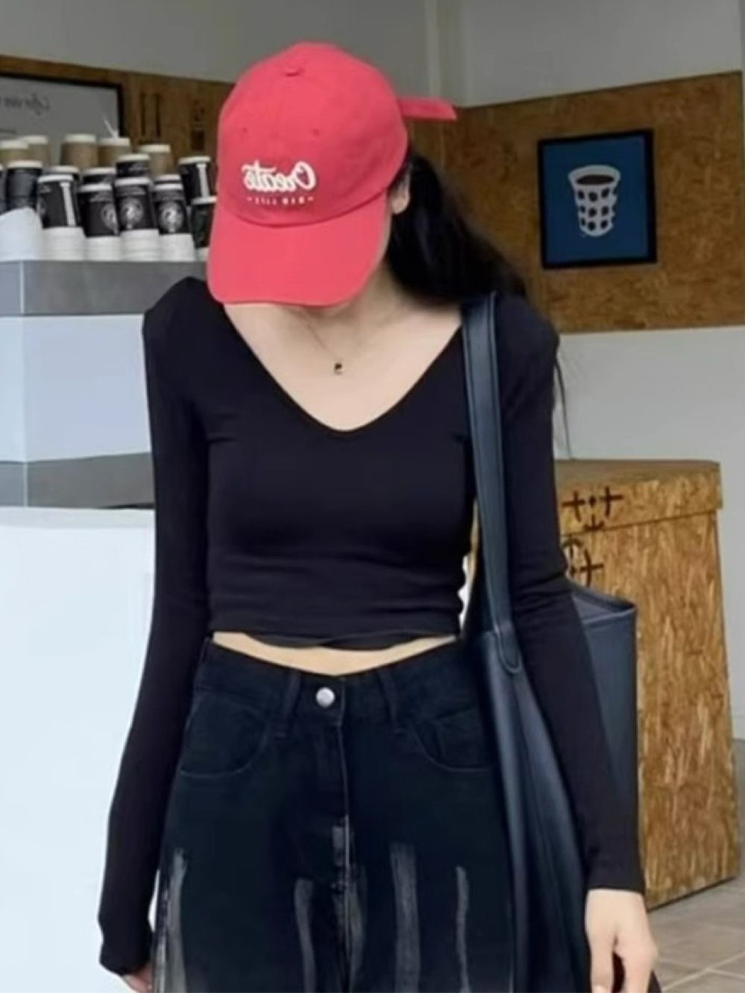 

StyleCast Women V-Neck Crop Top, Black
