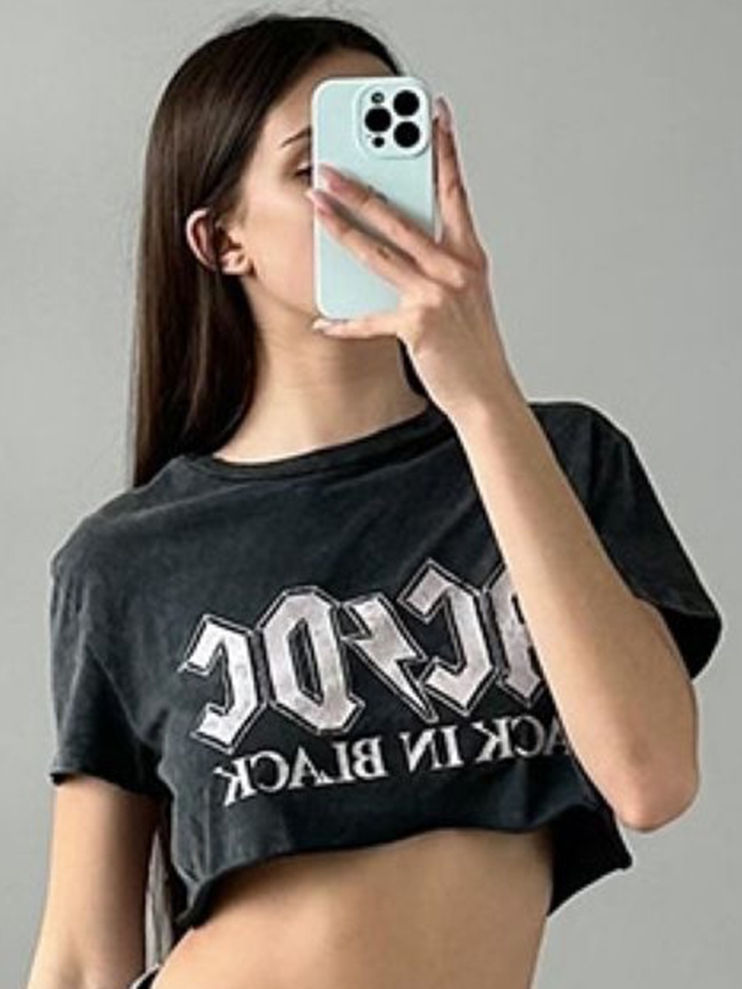 

HERE&NOW Women Typography Printed Round Neck Crop Top, Black