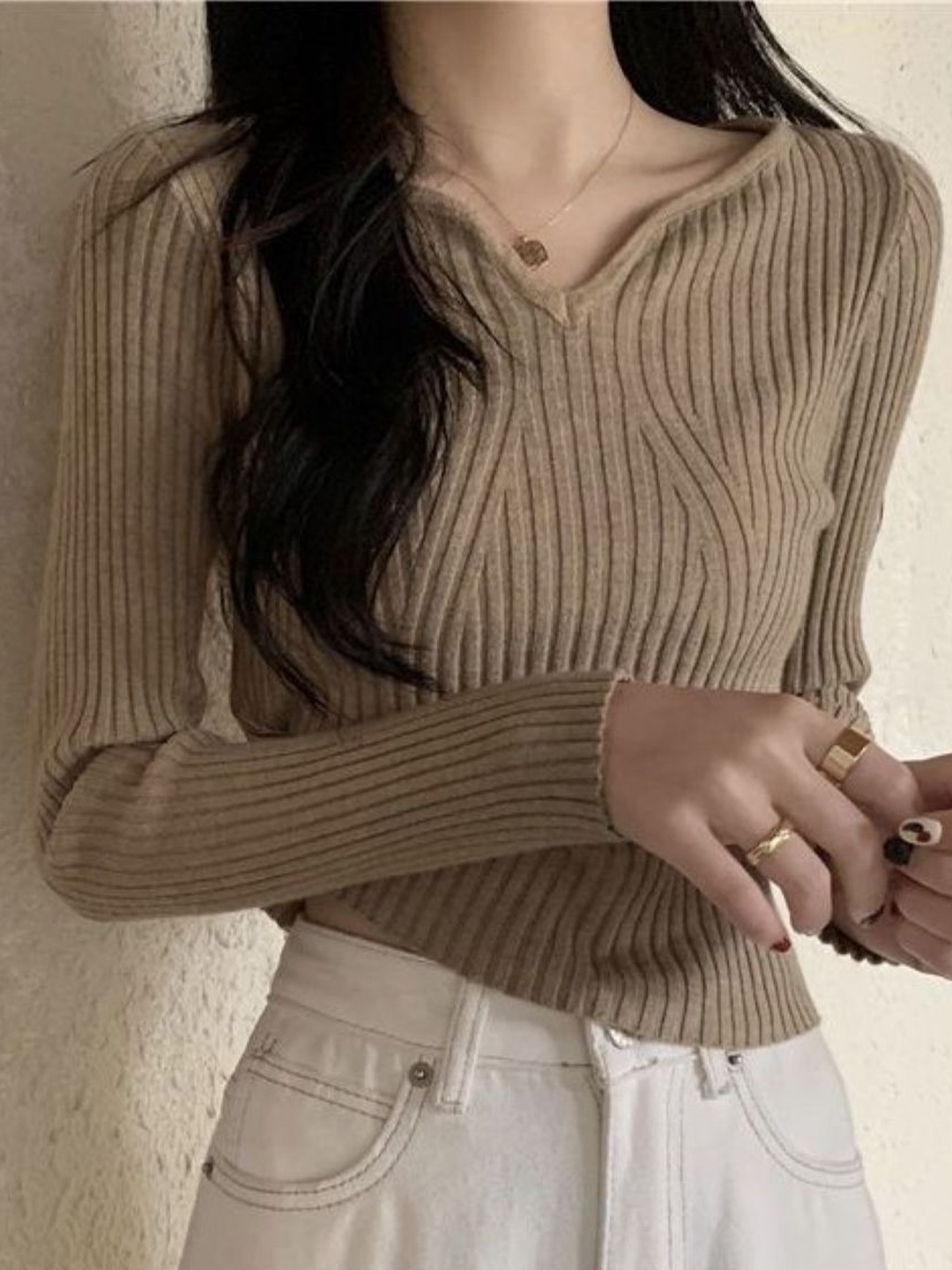 

HERE&NOW Women Vertical Stripes Striped Regular Top, Brown