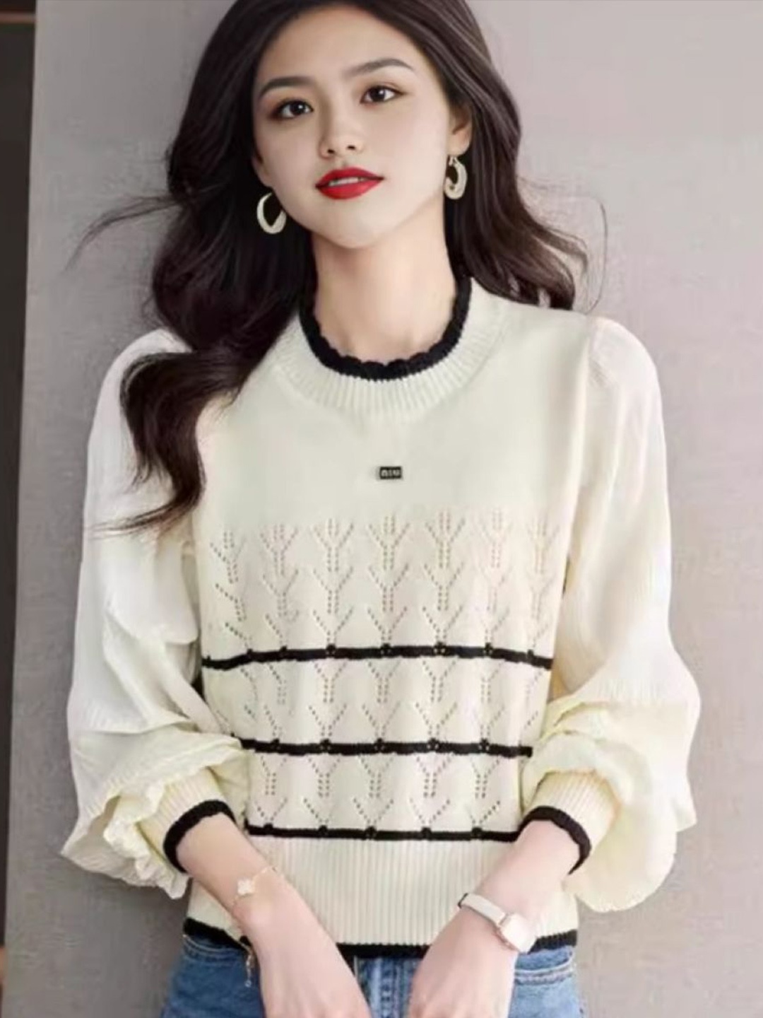 

HERE&NOW Women Horizontal Striped Top, White