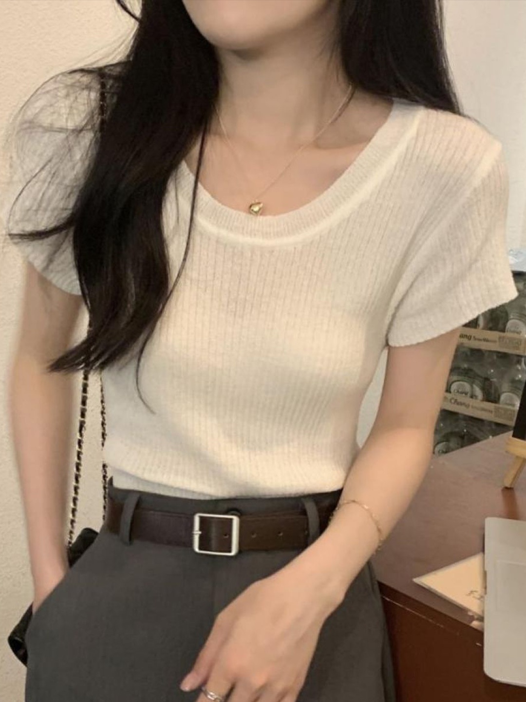 

HERE&NOW Women Scoop Neck Short Sleeves Top, White