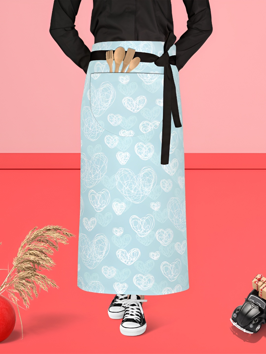

ArtzFolio Blue & White Cotton Printed Waist to Feet Apron