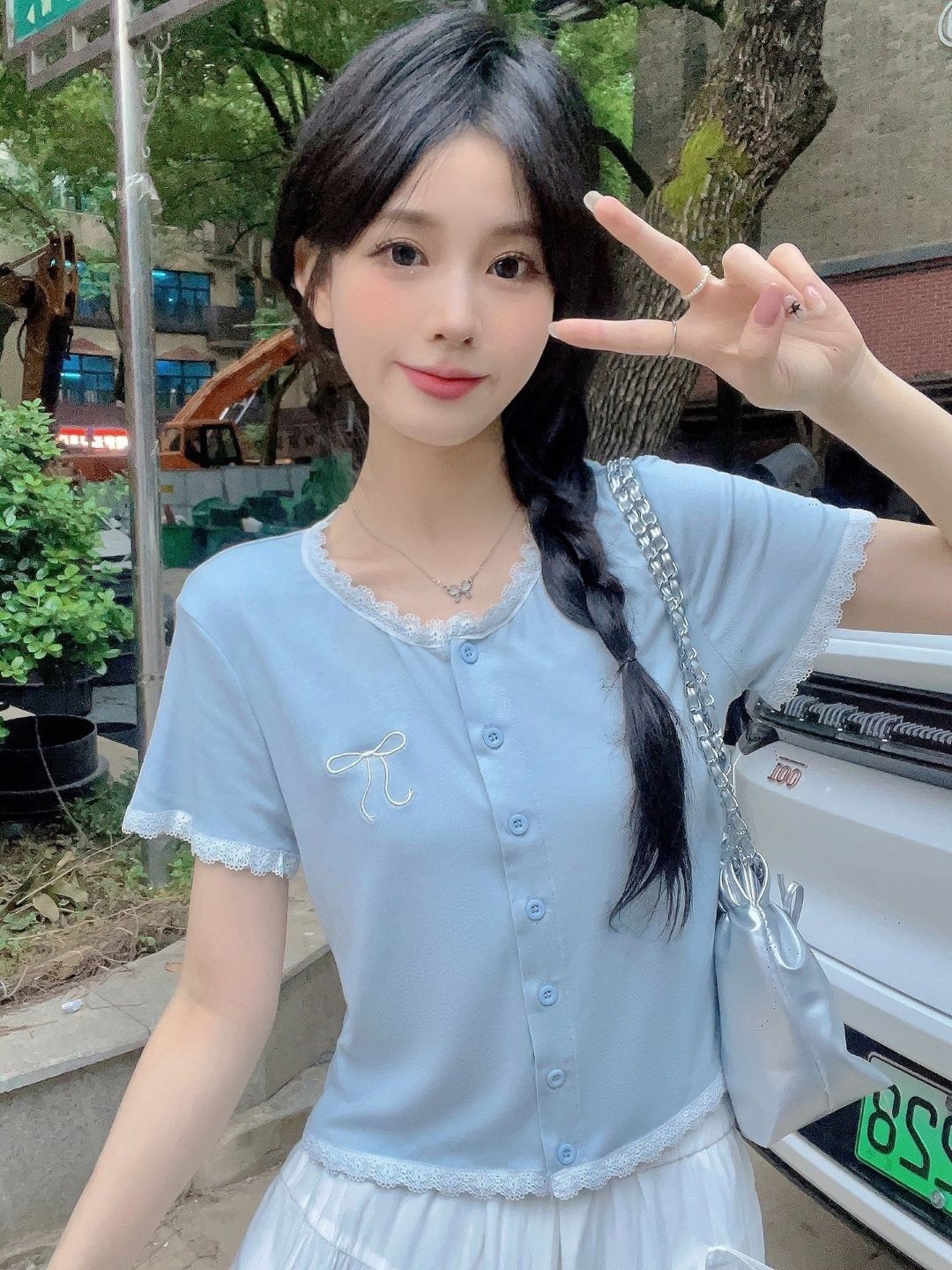 

KPOP Women Round Neck Short Sleeves Top, Blue