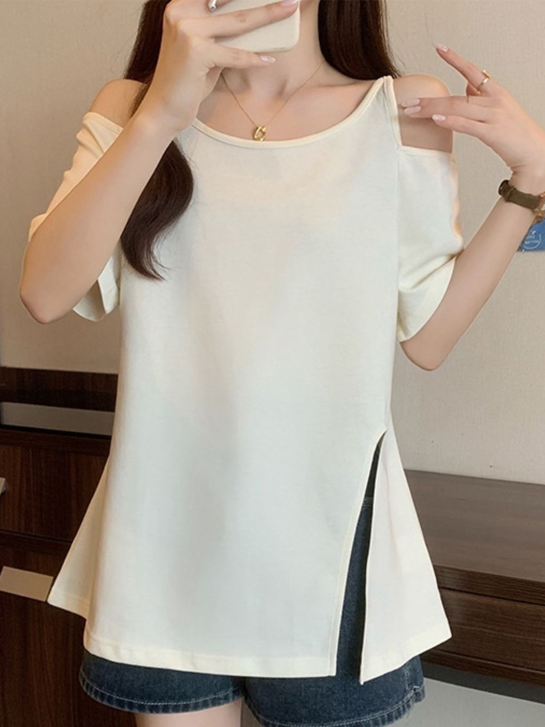 

KPOP Women Round Neck Short Sleeves Top, White