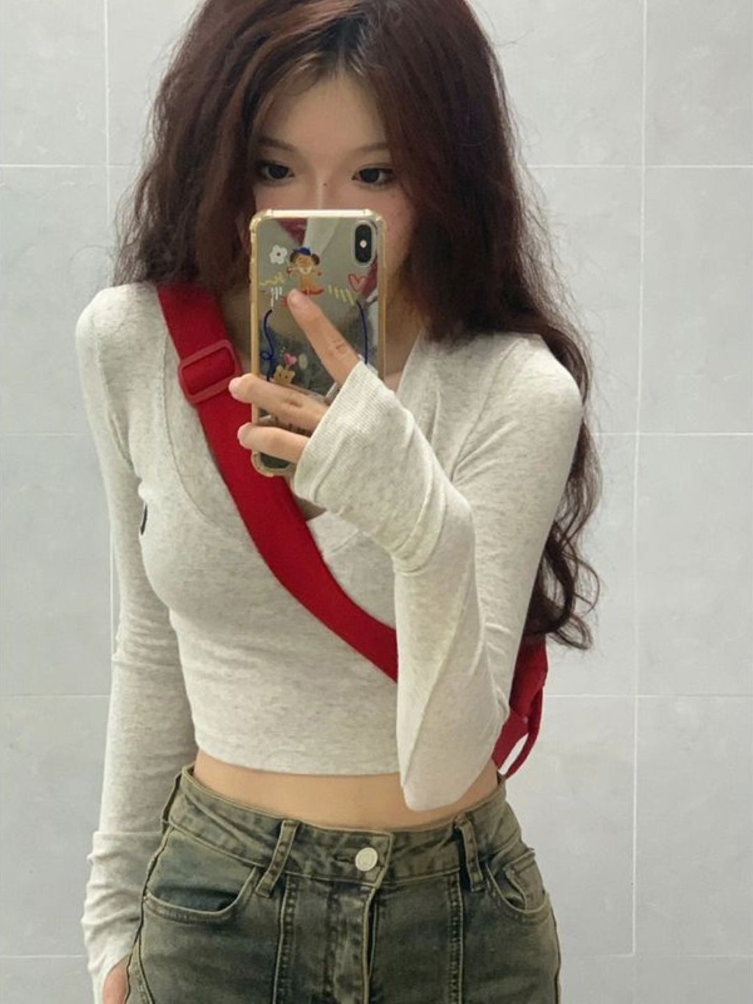 

HERE&NOW Women Scoop Neck Long Sleeves Fitted Crop Top, White