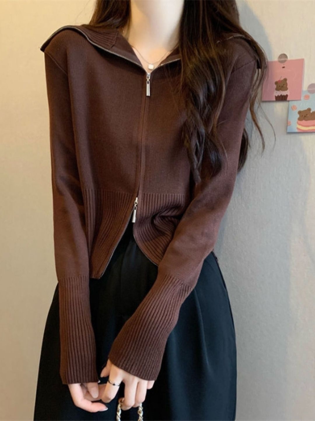 

HERE&NOW Shirt Collar Regular Top, Brown