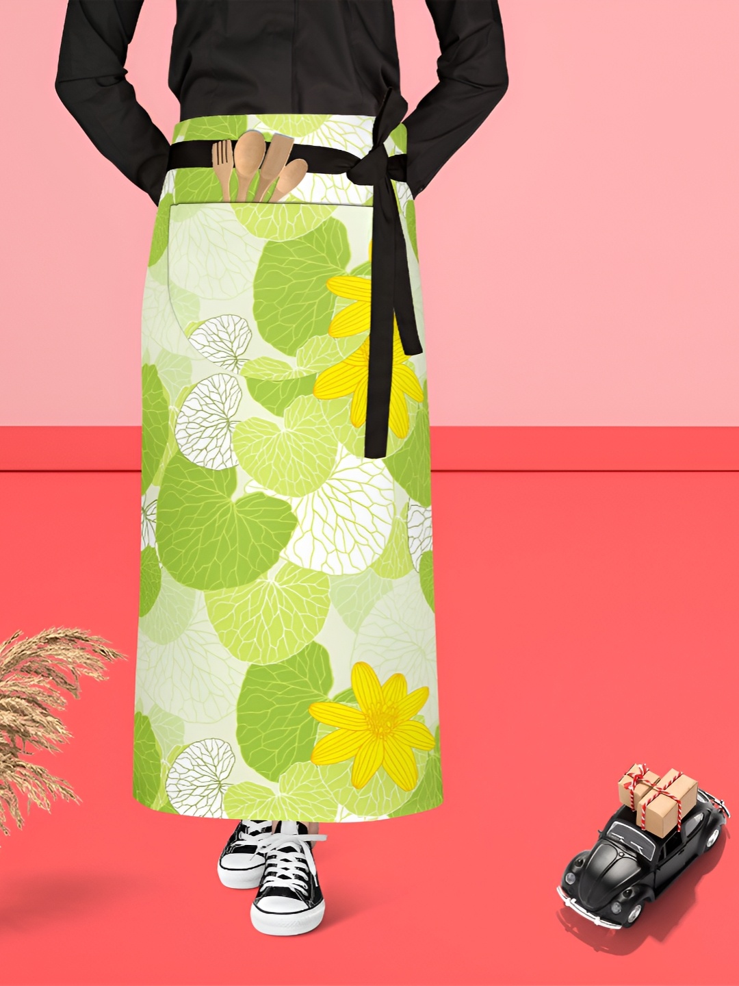 

ArtzFolio Black & Green Printed Cotton Waist Apron