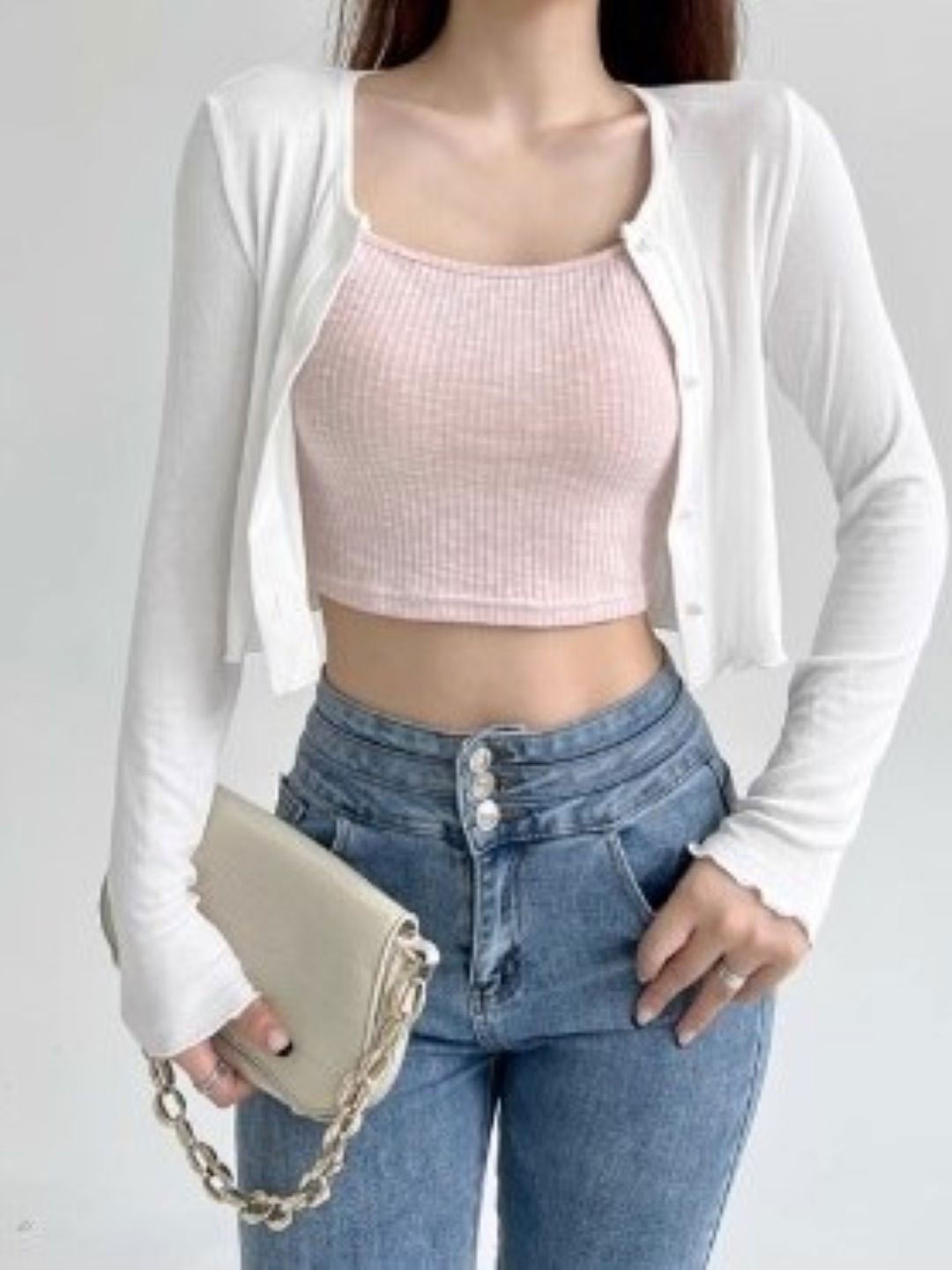 

KPOP Women Extended Sleeves Crop Top, White