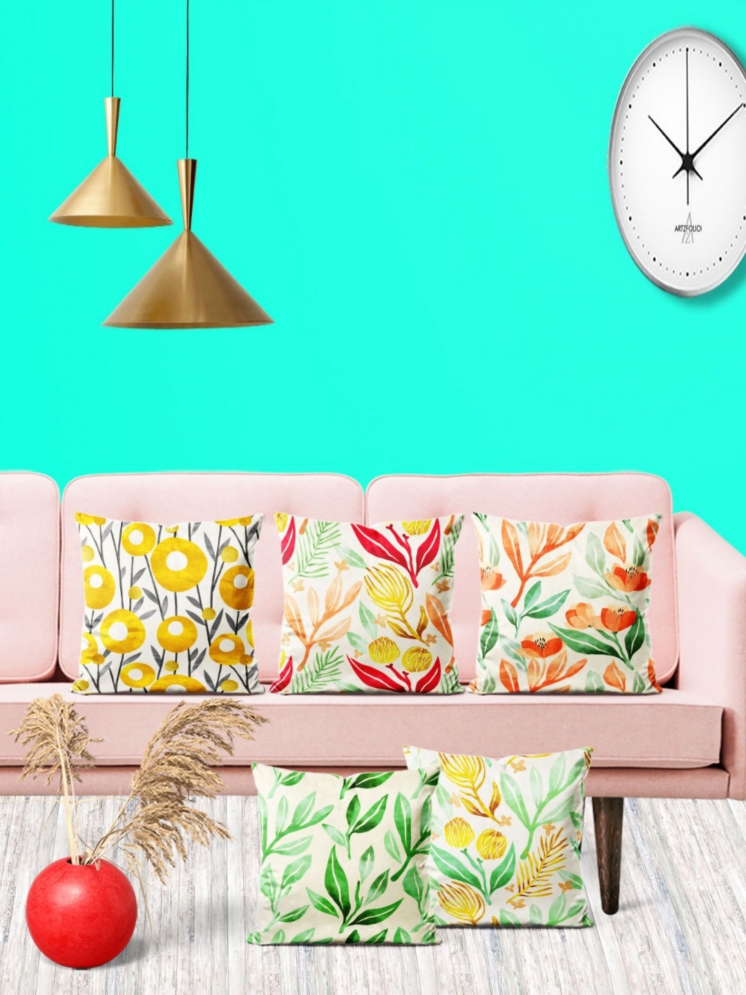 

ArtzFolio Multicoloured Set of 5 Square Cushion Covers, Multi