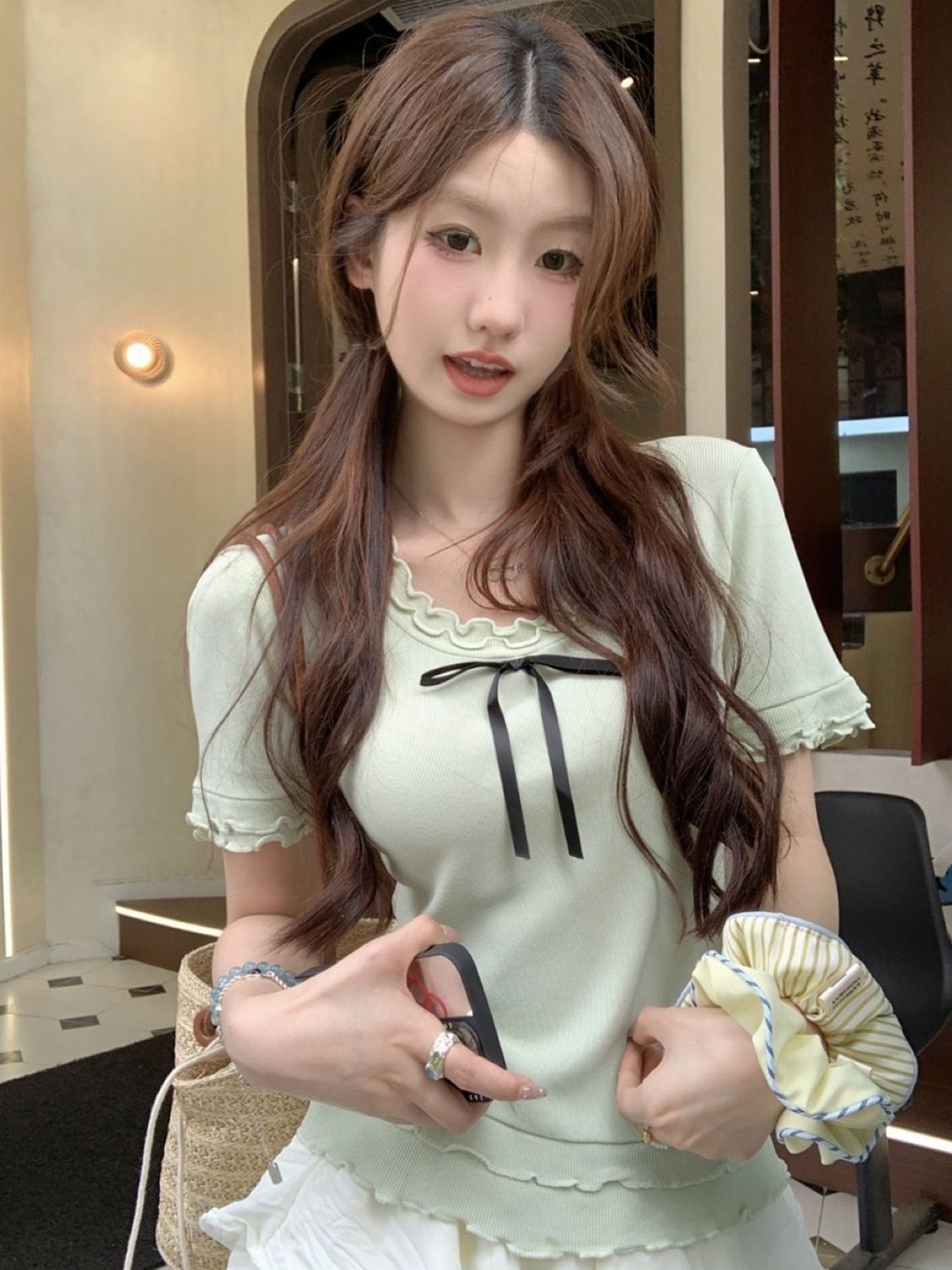

KPOP Women Ruffles Regular Top, Green