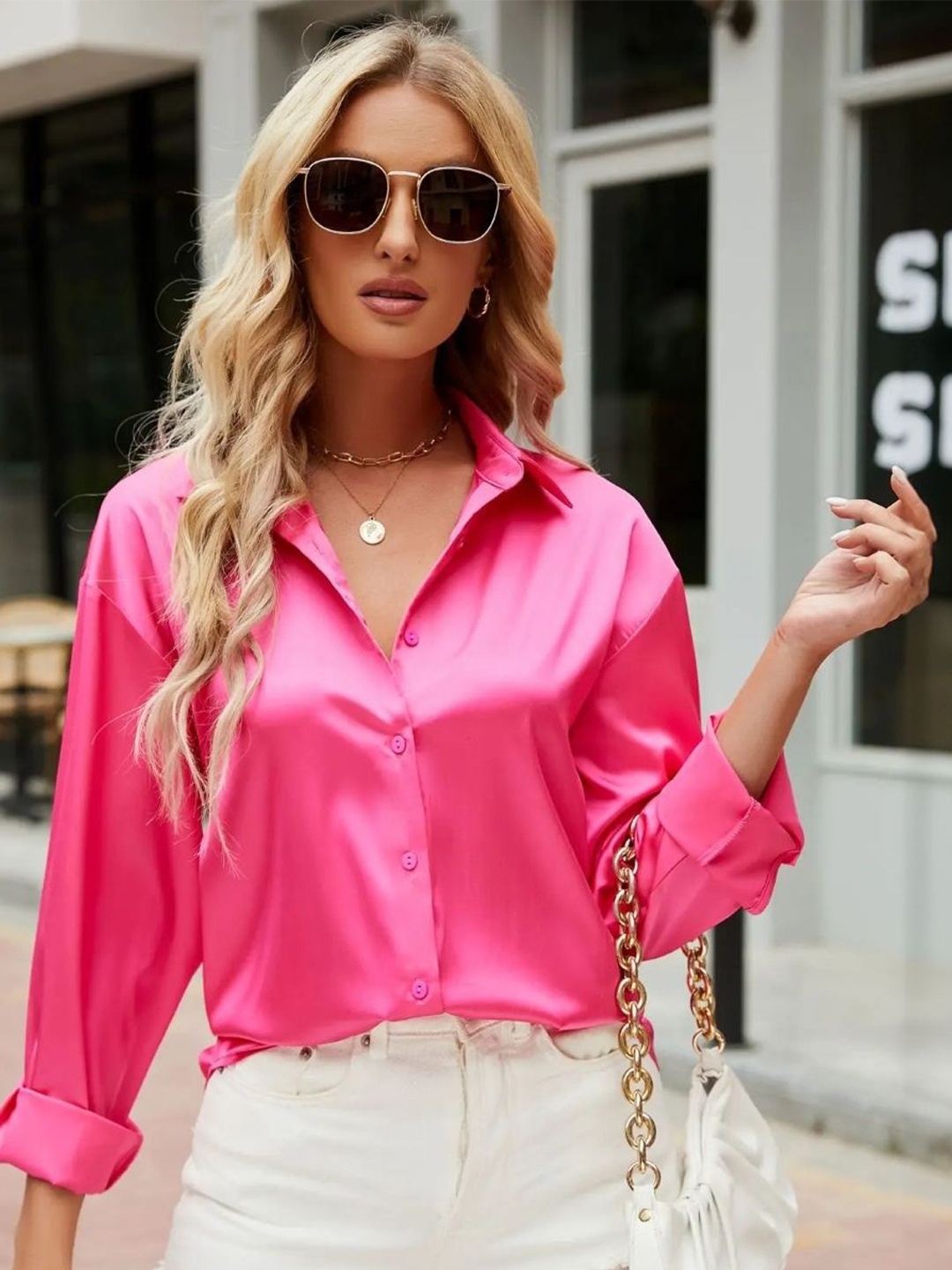 

StyleCast Shirt Collar Shirt Style Top, Pink