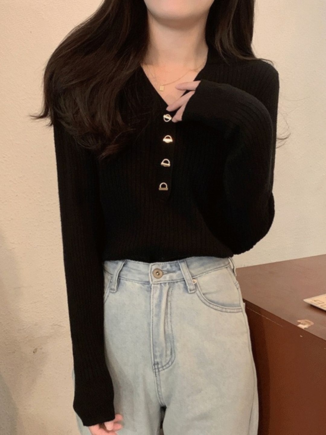 

HERE&NOW Women Extended Sleeves Regular Top, Black