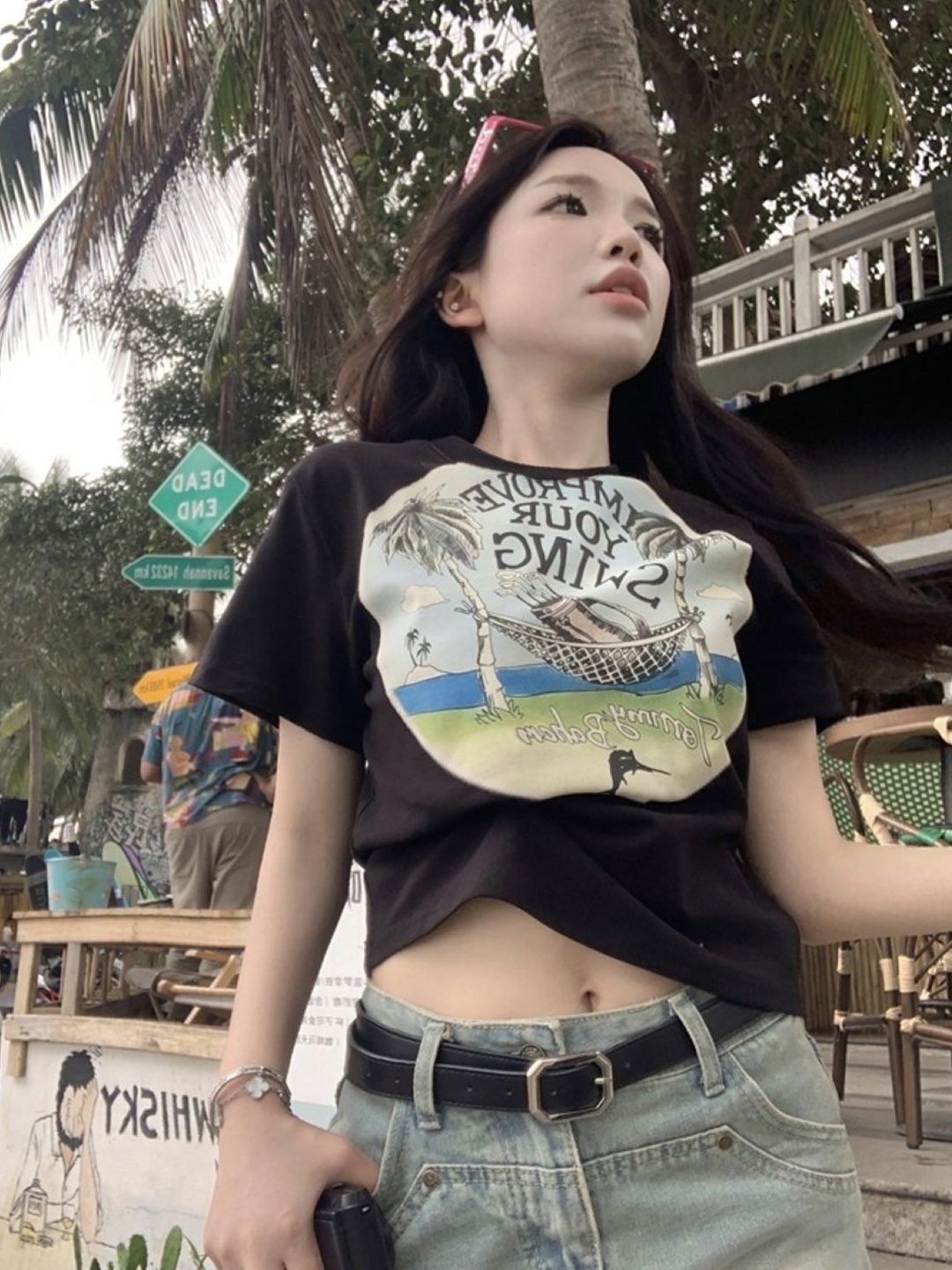 

HERE&NOW Women Graphic Print Crop Top, Black