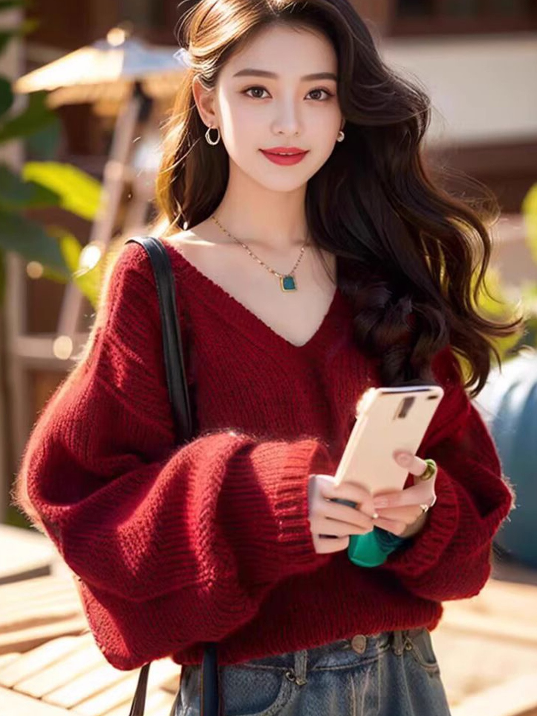 

StyleCast Women V-Neck Long Sleeves Pullover Sweaters, Maroon